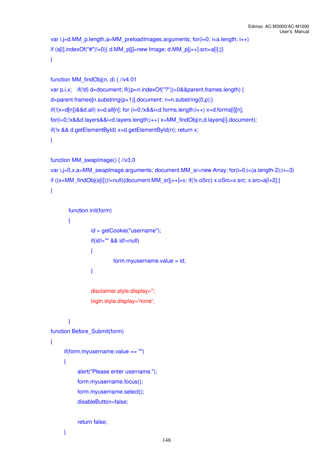 Edimax Technology AC-M3000, AC-M1000 user manual Disclaimer.style.display= Login.style.display=none 