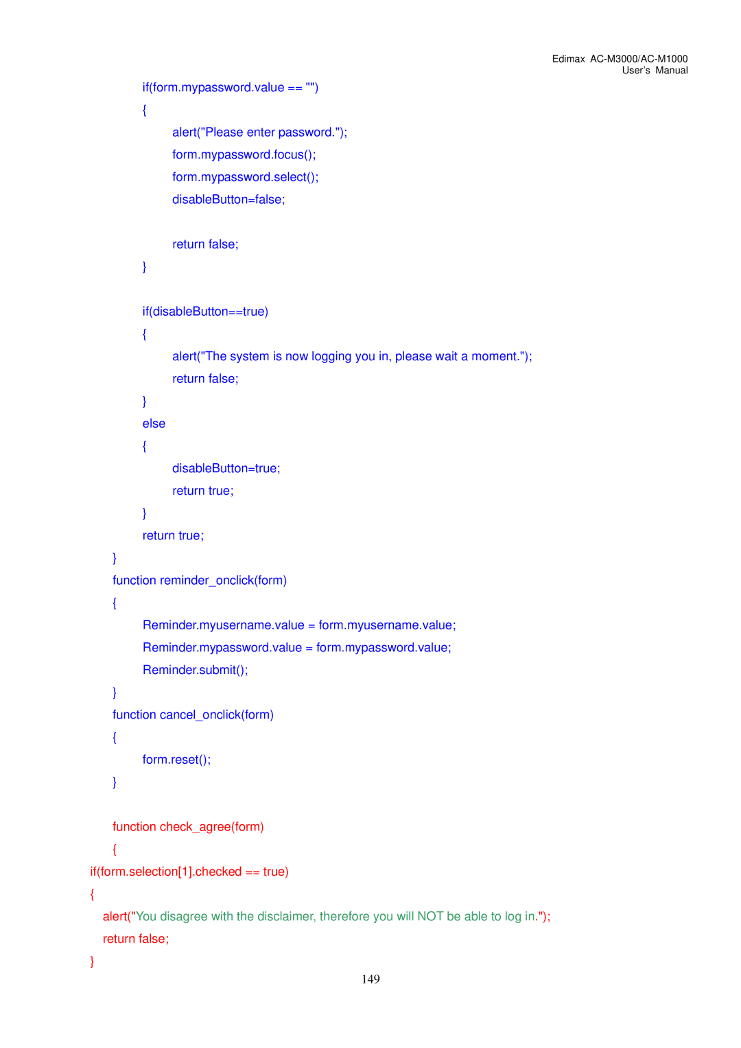 Edimax Technology AC-M1000, AC-M3000 user manual Function checkagreeform Ifform.selection1.checked == true 