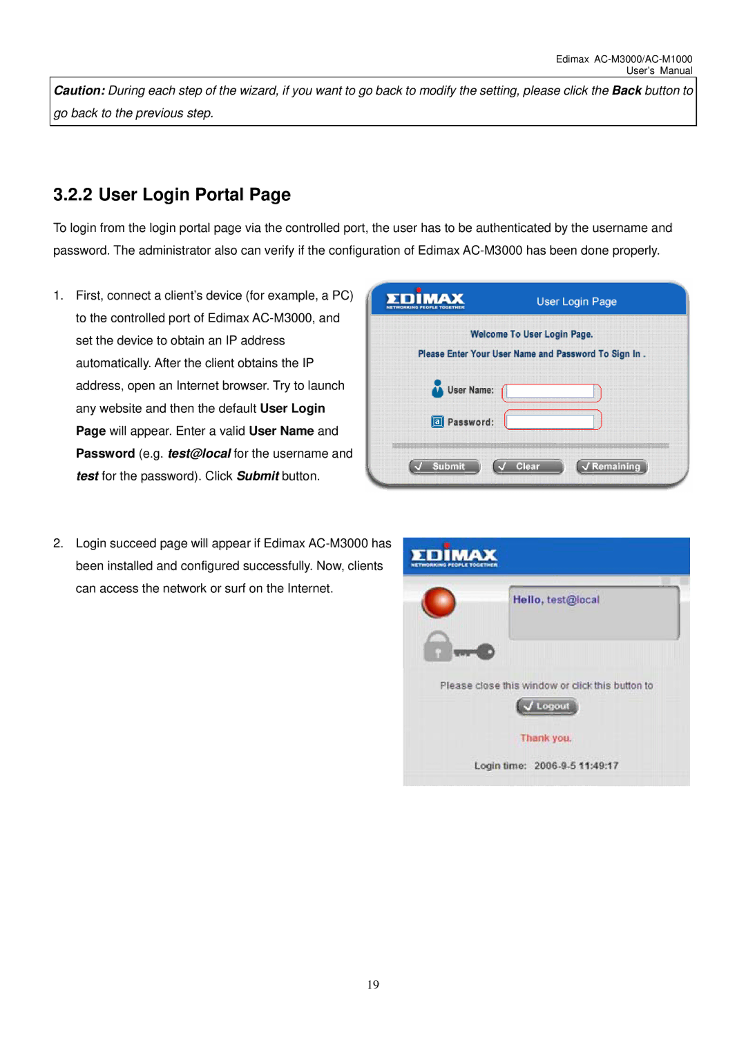 Edimax Technology AC-M1000, AC-M3000 user manual User Login Portal 