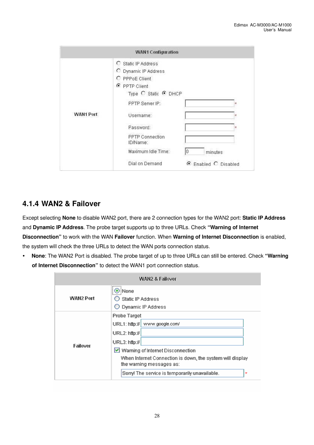 Edimax Technology AC-M3000, AC-M1000 user manual 4 WAN2 & Failover 