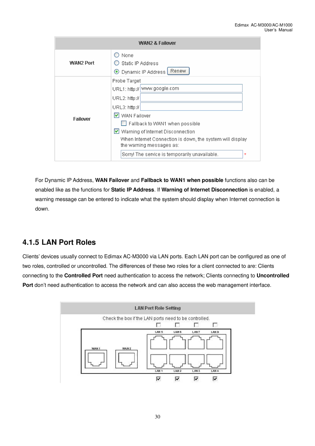 Edimax Technology AC-M3000, AC-M1000 user manual LAN Port Roles 