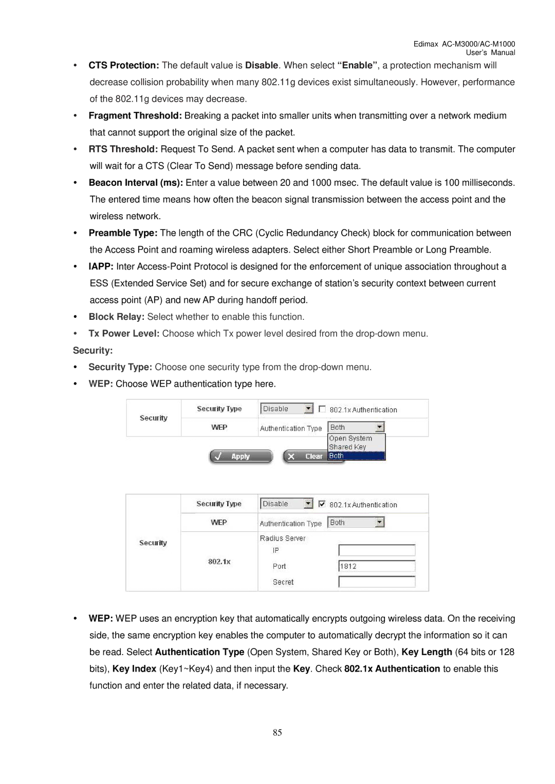 Edimax Technology AC-M1000, AC-M3000 user manual Security 