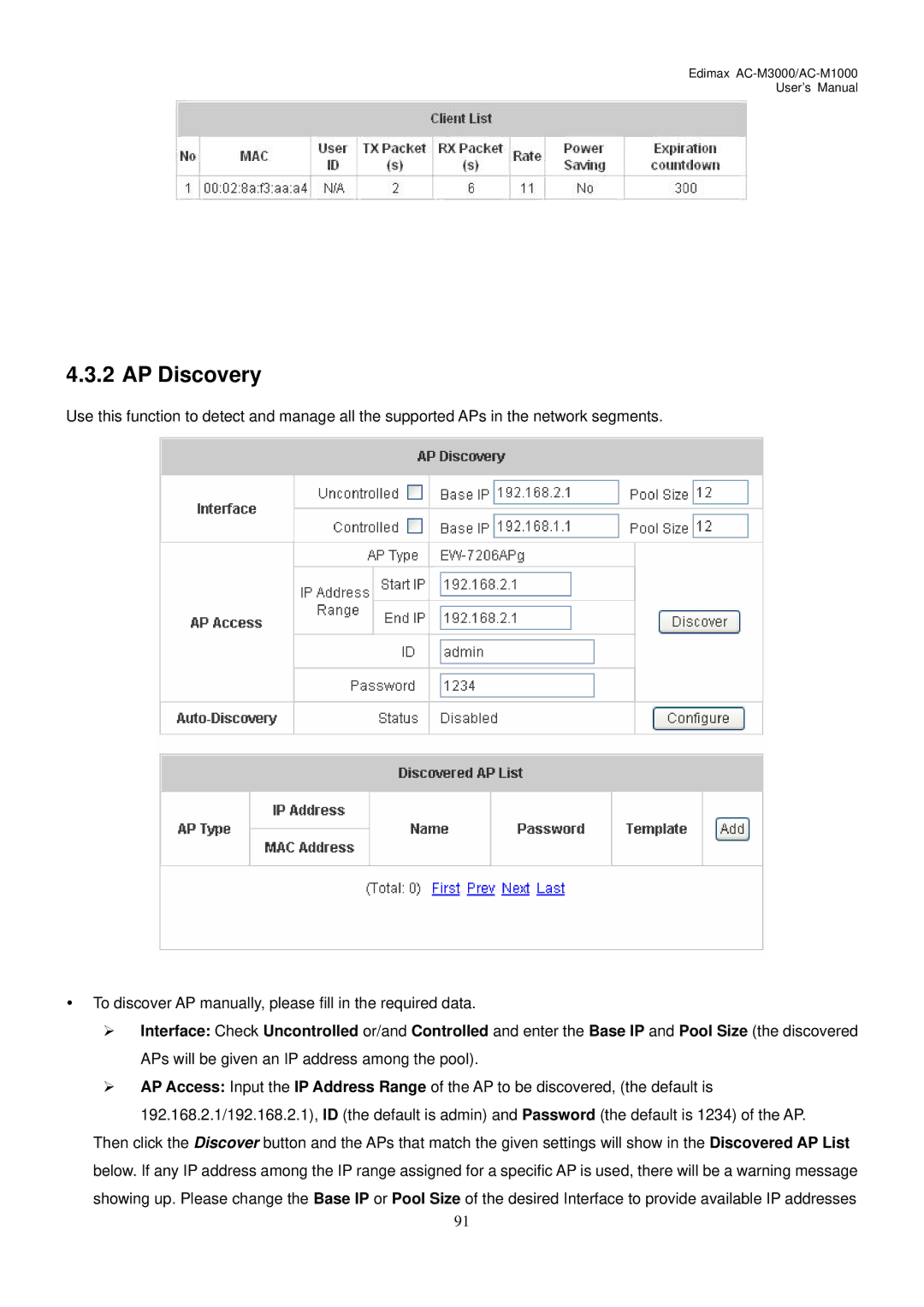 Edimax Technology AC-M1000, AC-M3000 user manual AP Discovery 