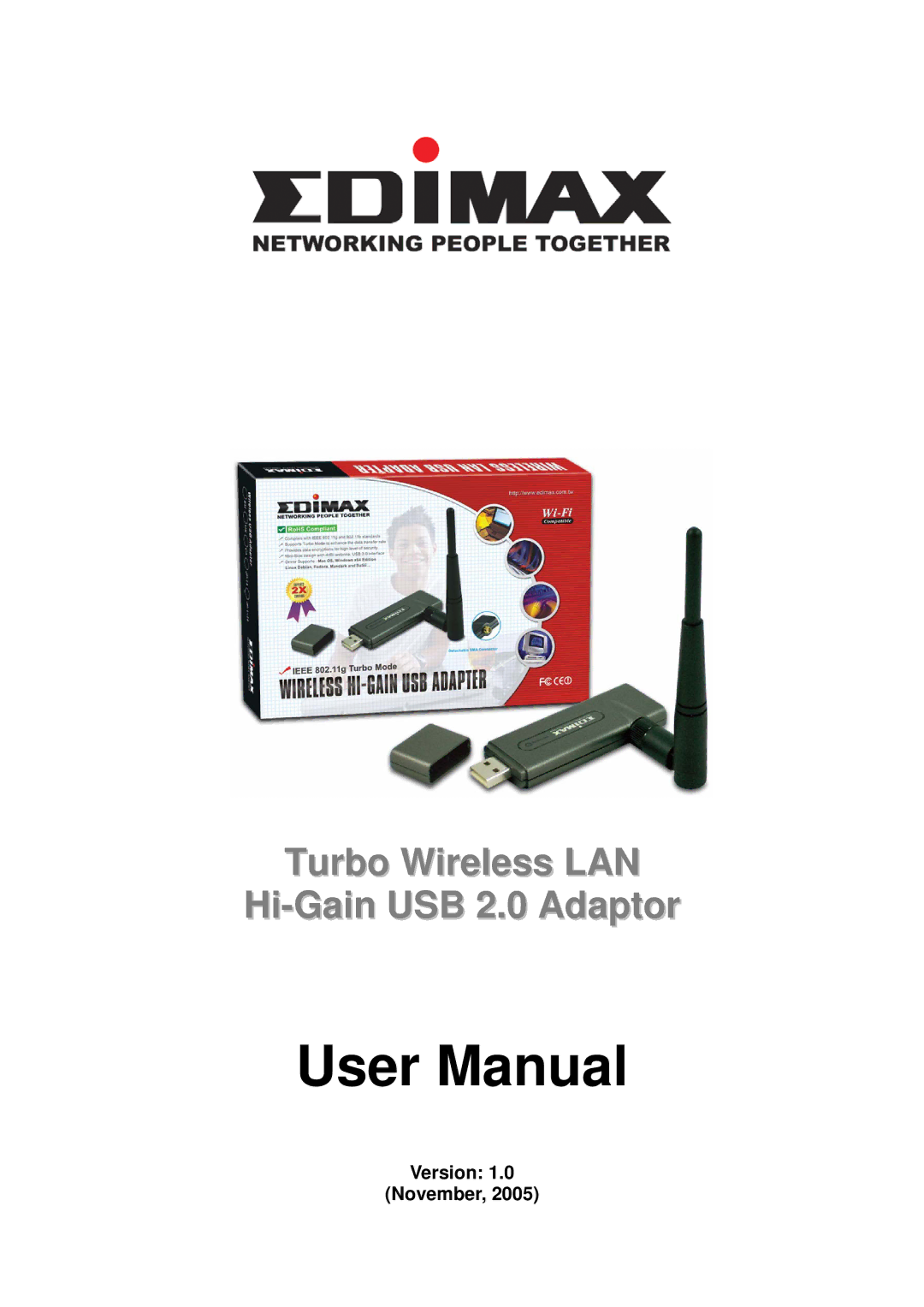 Edimax Technology user manual Turbo Wireless LAN Hi-Gain USB 2.0 Adaptor, Version November 