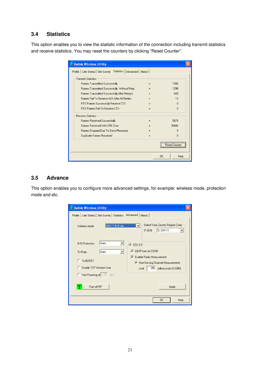 Edimax Technology Adaptor user manual Statistics, Advance 