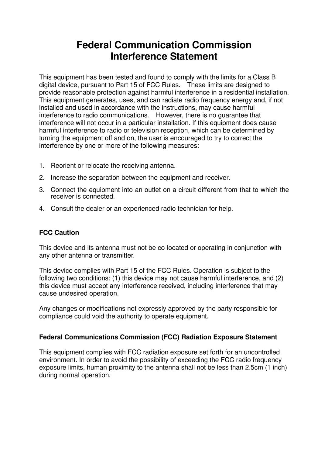 Edimax Technology Adaptor user manual Federal Communication Commission Interference Statement, FCC Caution 