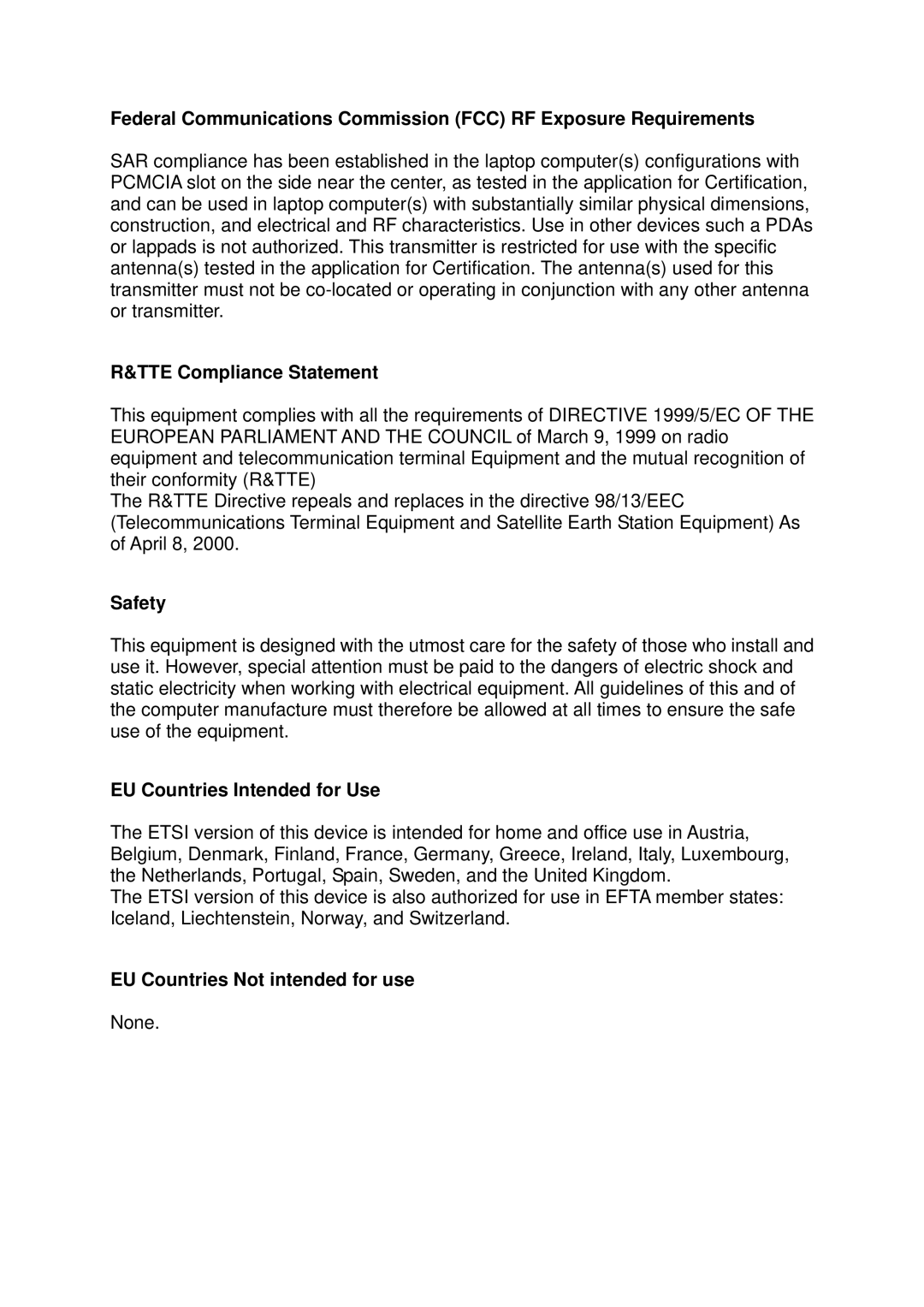 Edimax Technology Adaptor user manual TTE Compliance Statement, Safety, EU Countries Intended for Use 