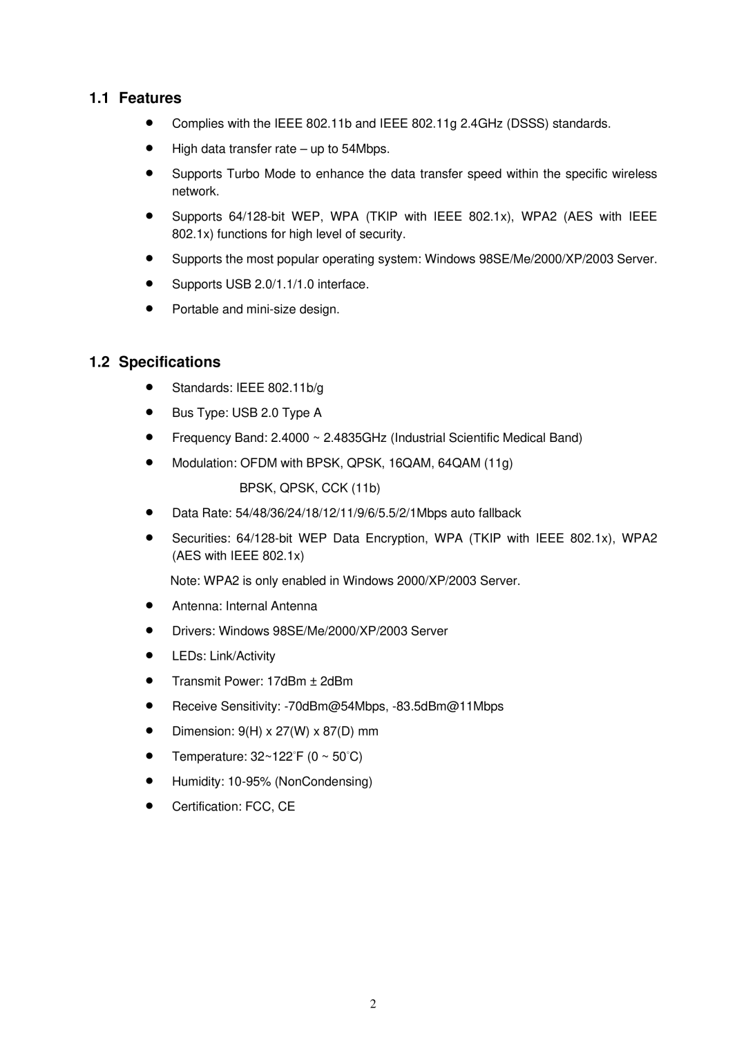 Edimax Technology Adaptor user manual Features, Specifications 