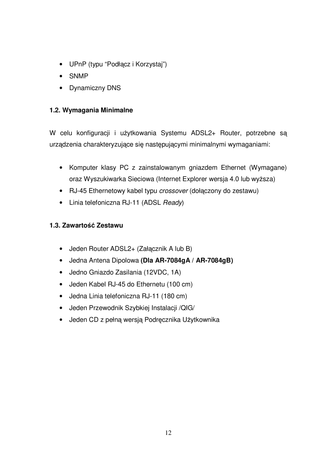 Edimax Technology AR-7084GA, AR-7084GB, AR-7084B manual ∙ Snmp, Wymagania Minimalne, Zawartość Zestawu 