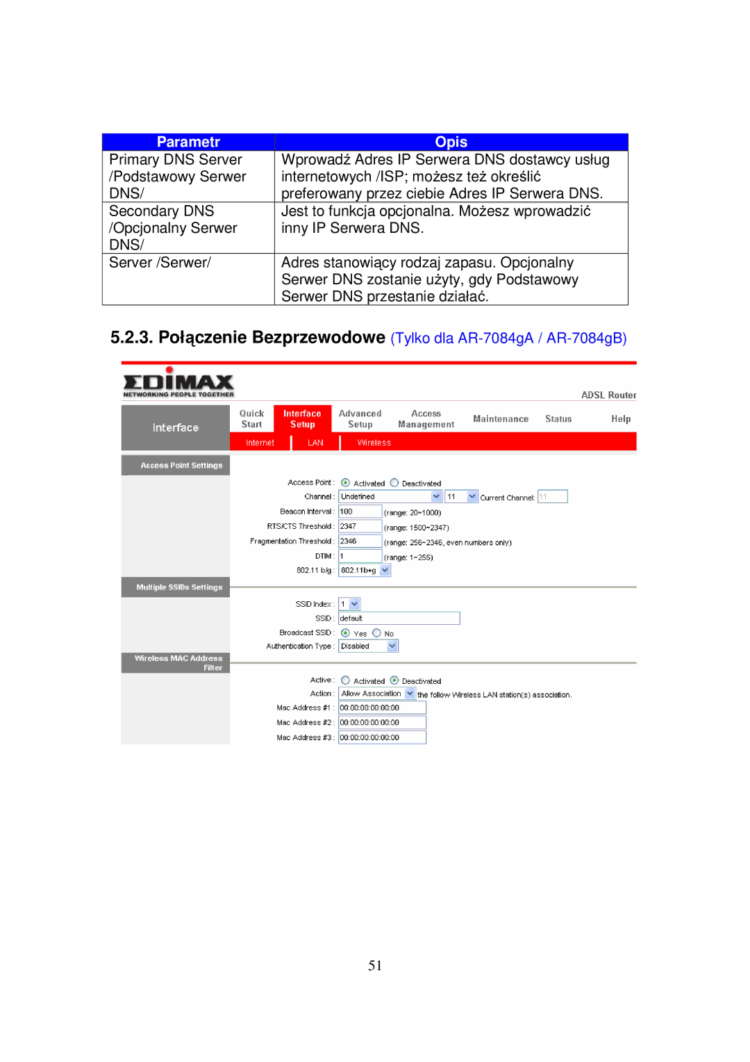 Edimax Technology AR-7084GA, AR-7084GB, AR-7084B manual Dns 