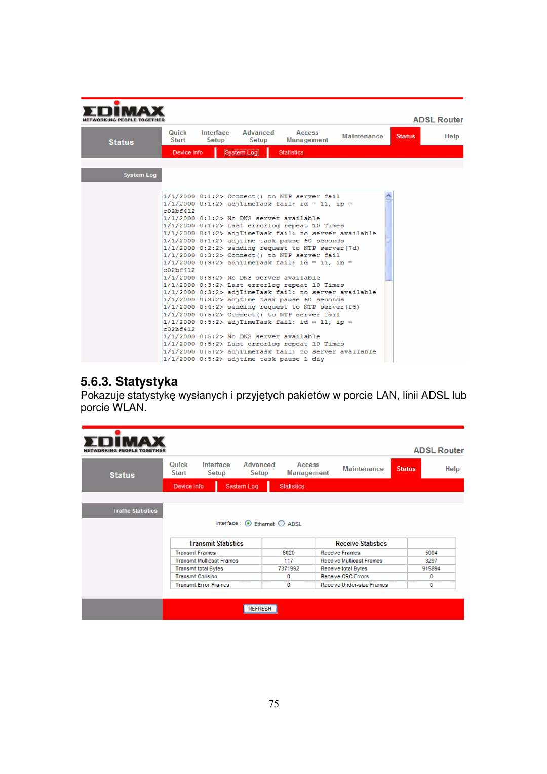 Edimax Technology AR-7084GA, AR-7084GB, AR-7084B manual Statystyka 