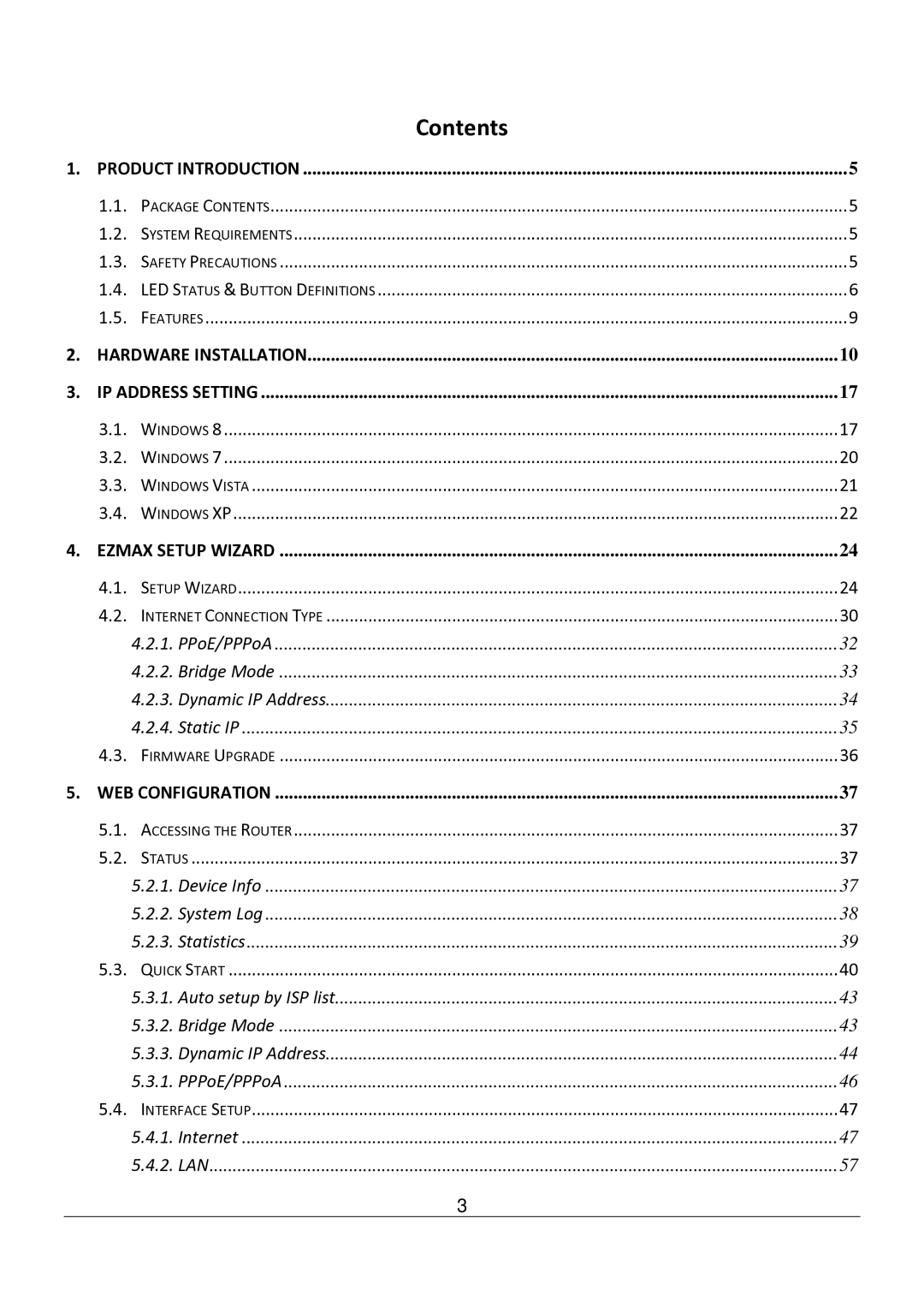 Edimax Technology AR-7182WNB manual Contents 