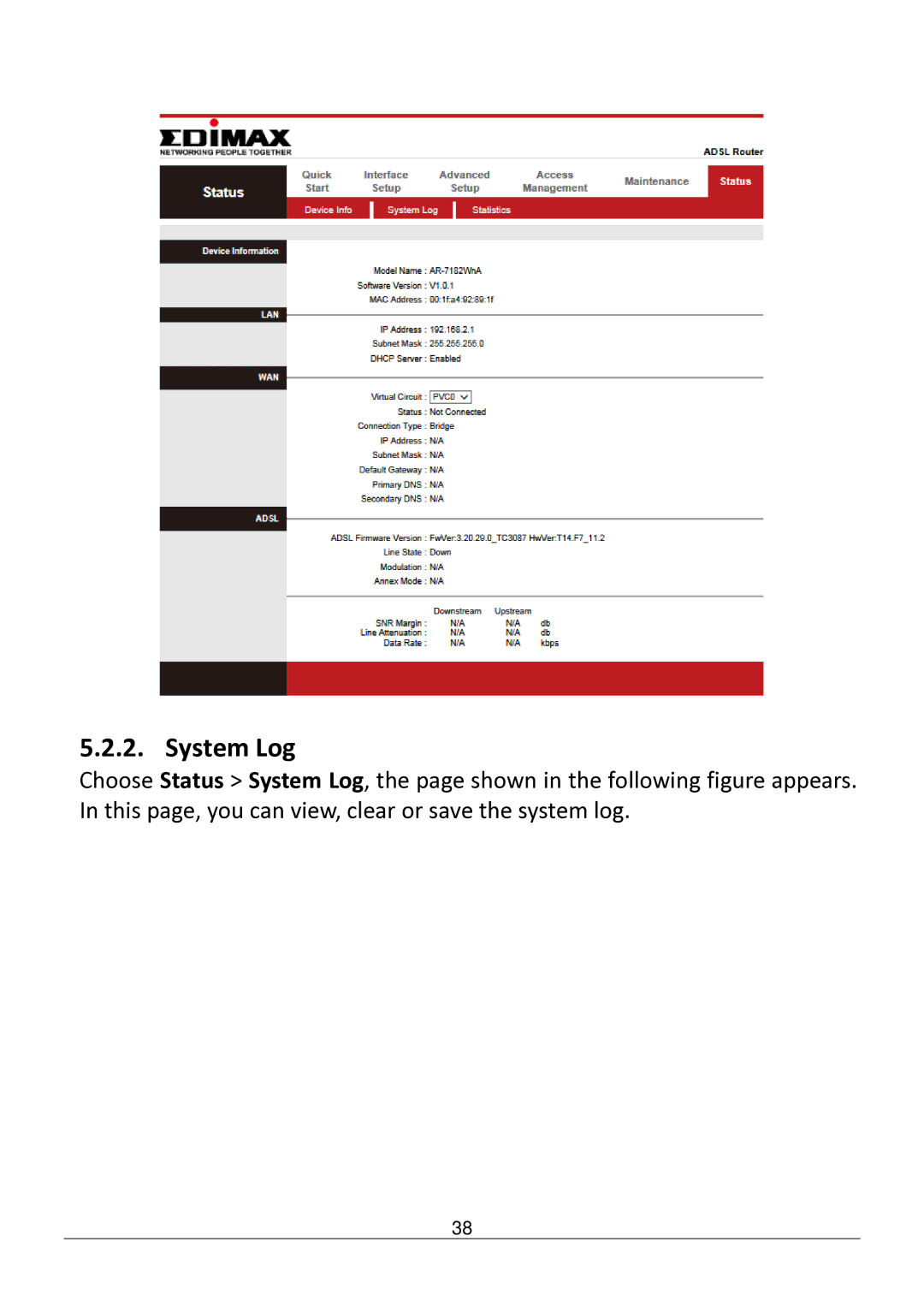 Edimax Technology AR-7182WNB manual System Log 