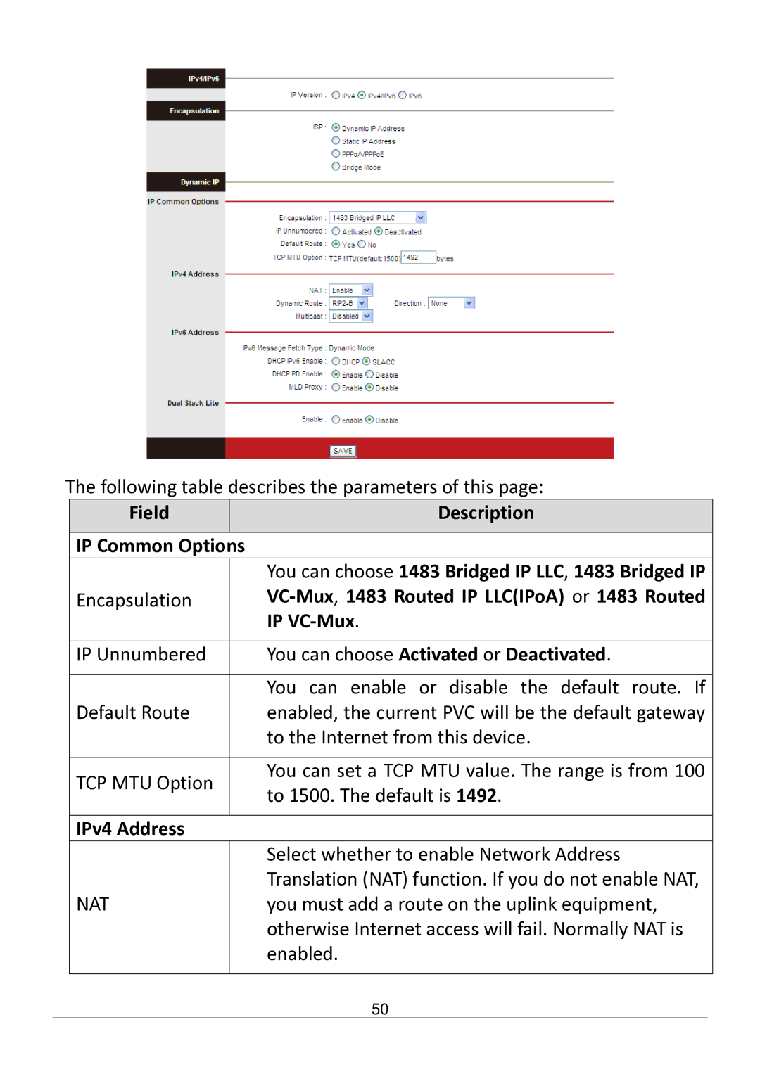 Edimax Technology AR-7182WNB manual VC-Mux,1483 Routed IP LLCIPoA or 1483 Routed IP VC-Mux, IPv4 Address, Nat 