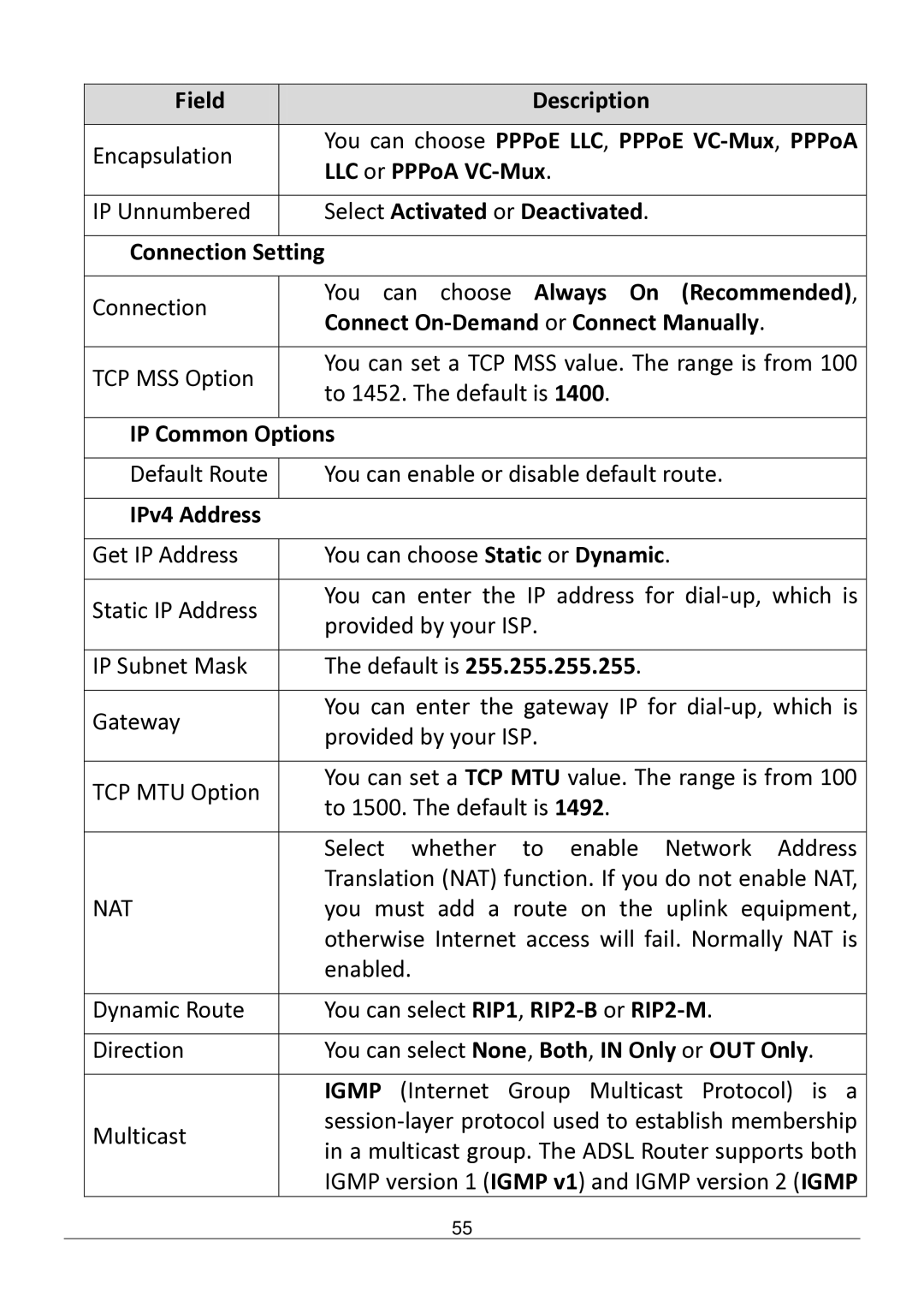 Edimax Technology AR-7182WNB manual Select Activated or Deactivated Connection Setting 