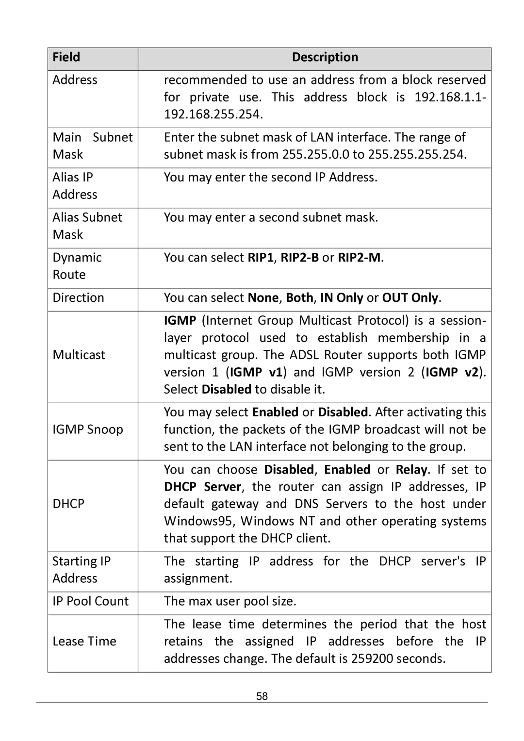 Edimax Technology AR-7182WNB manual You can select None, Both, in Only or OUT Only, Dhcp 