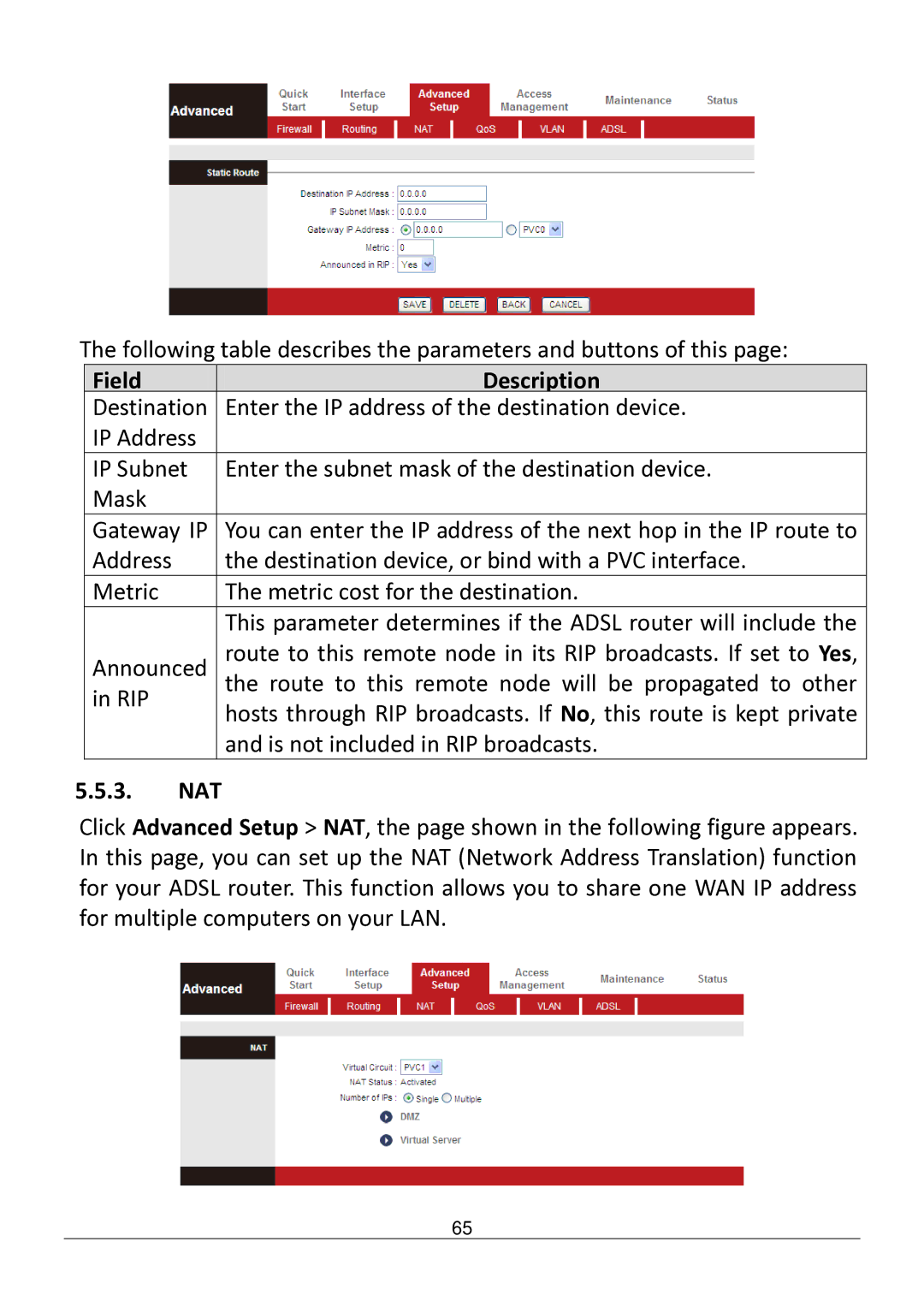 Edimax Technology AR-7182WNB manual Nat 