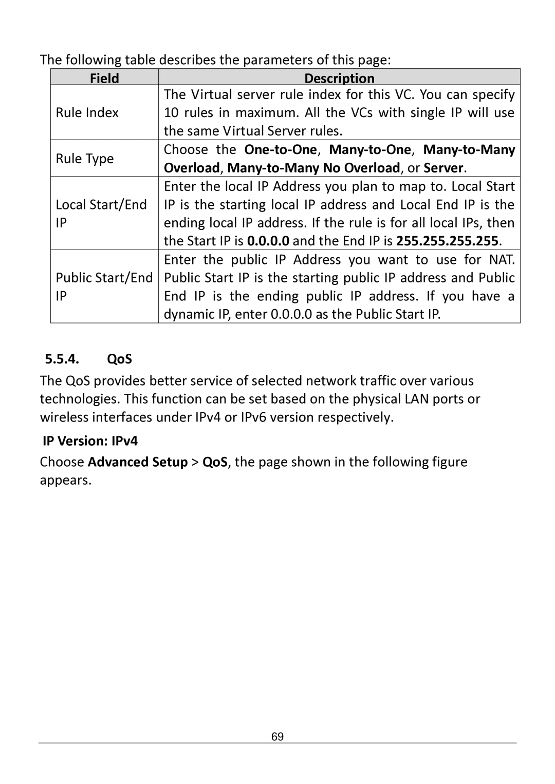 Edimax Technology AR-7182WNB manual Choose the One-to-One , Many-to-One , Many-to-Many, QoS, IP Version IPv4 