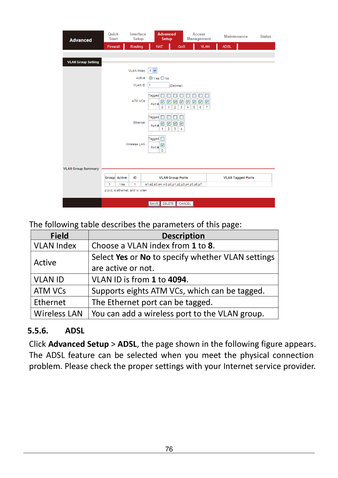 Edimax Technology AR-7182WNB manual Vlan ID, Adsl 