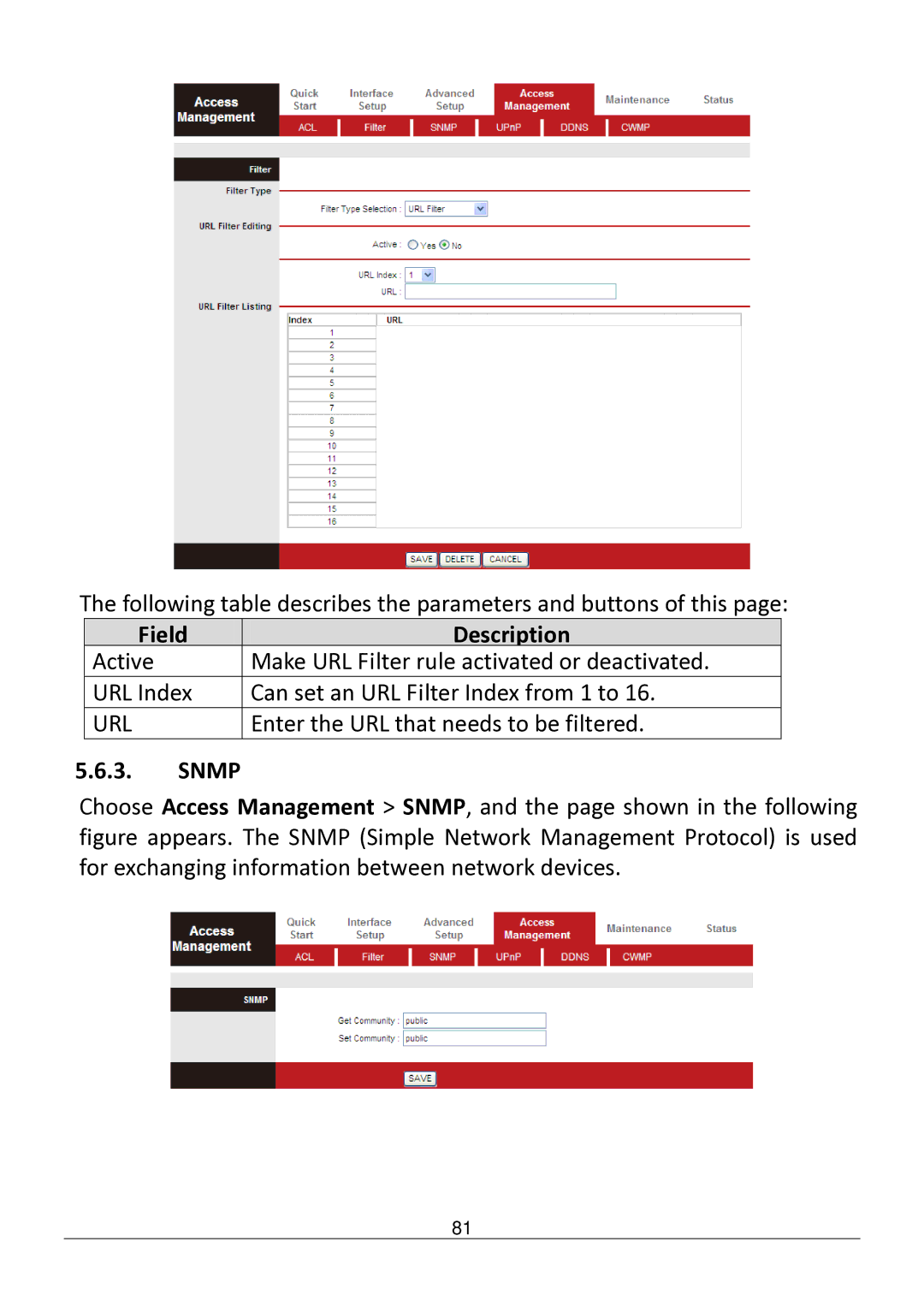 Edimax Technology AR-7182WNB manual Url, Snmp 