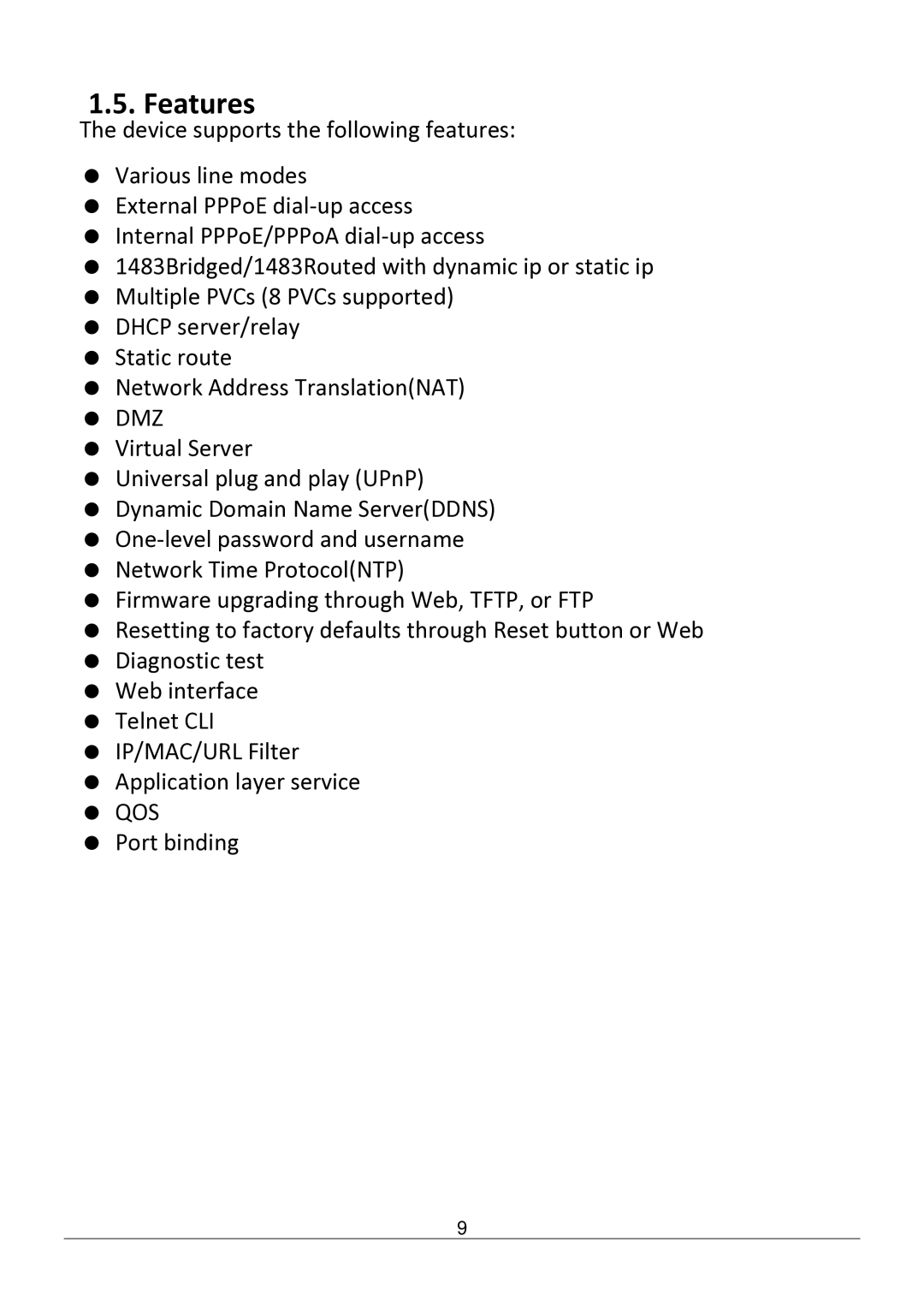 Edimax Technology AR-7182WNB manual Features,  Dmz,  Qos 