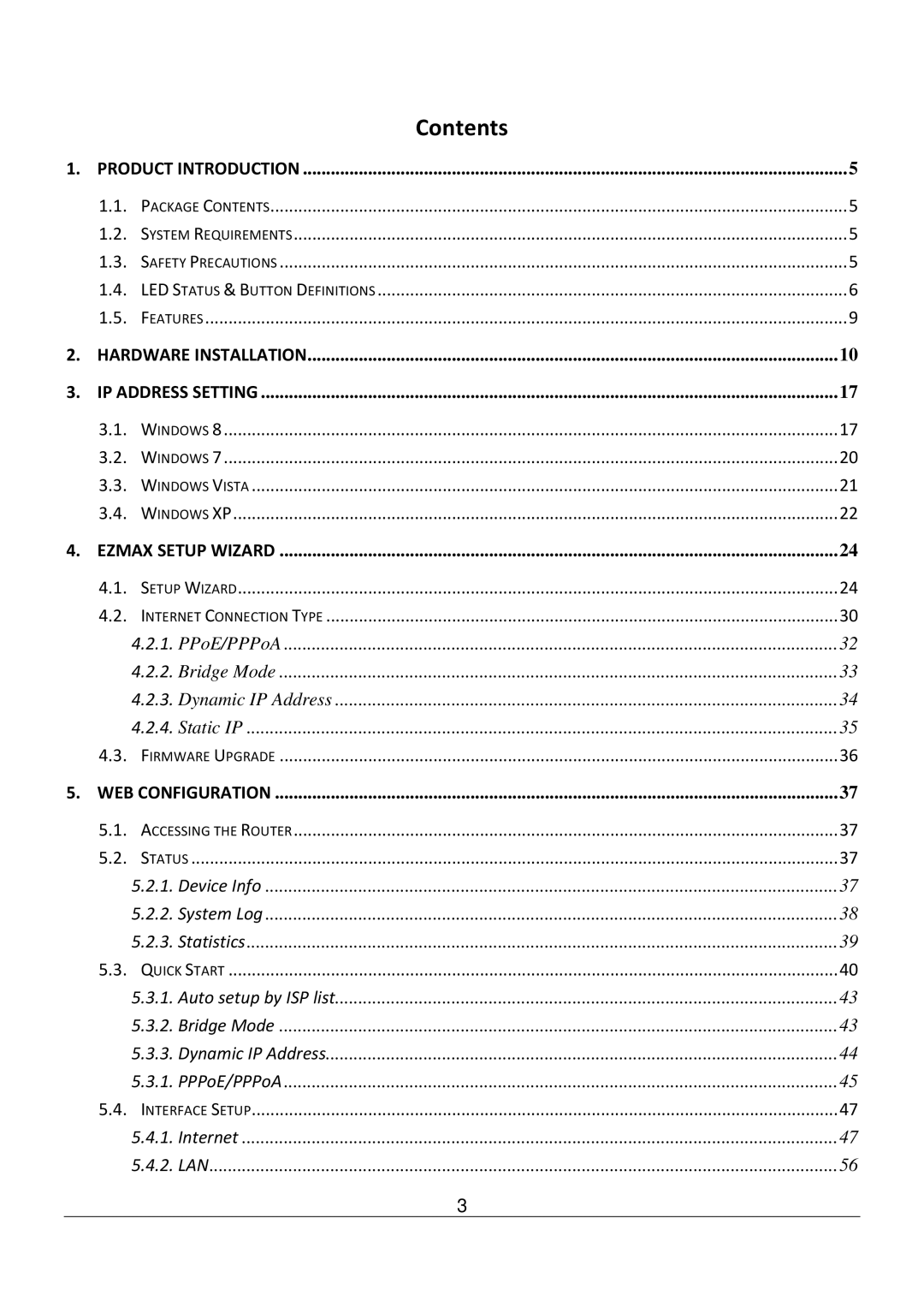 Edimax Technology AR-7186WNB manual Contents 