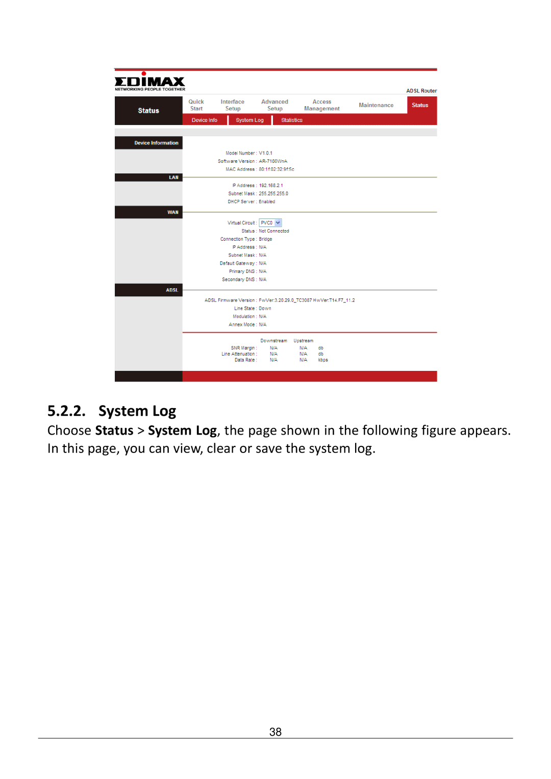 Edimax Technology AR-7186WNB manual System Log 