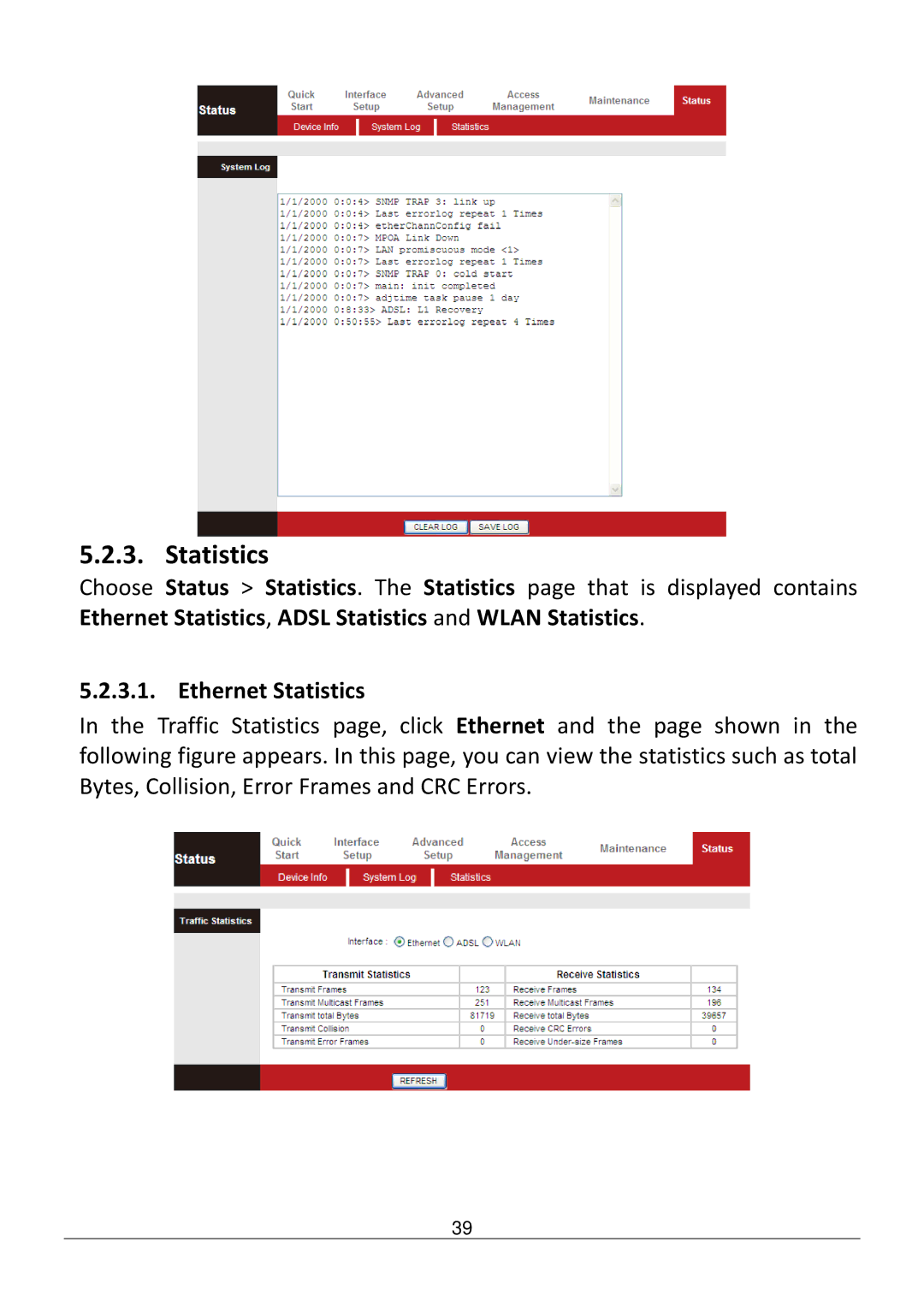 Edimax Technology AR-7186WNB manual Ethernet Statistics 