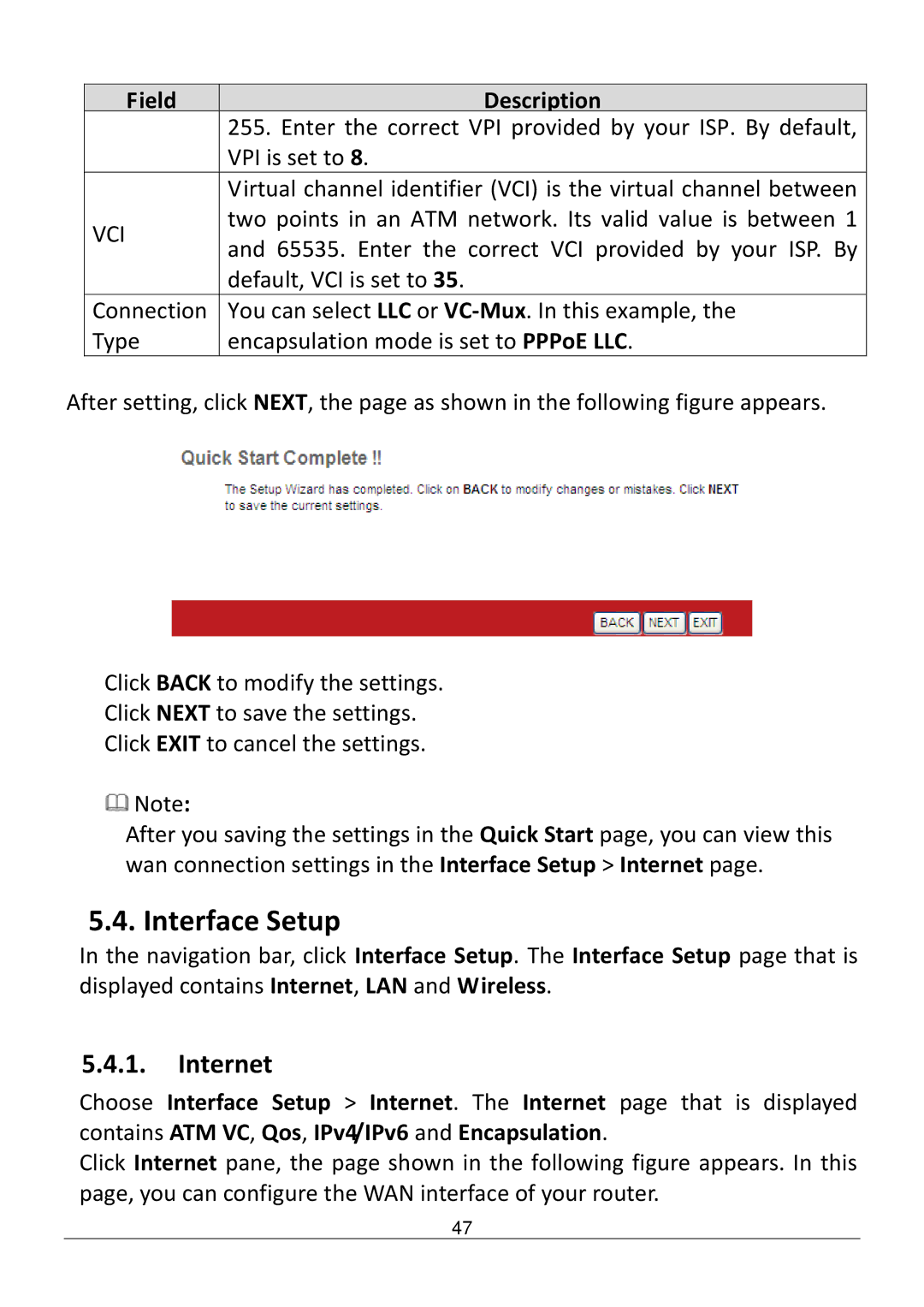 Edimax Technology AR-7186WNB manual Interface Setup, Internet 