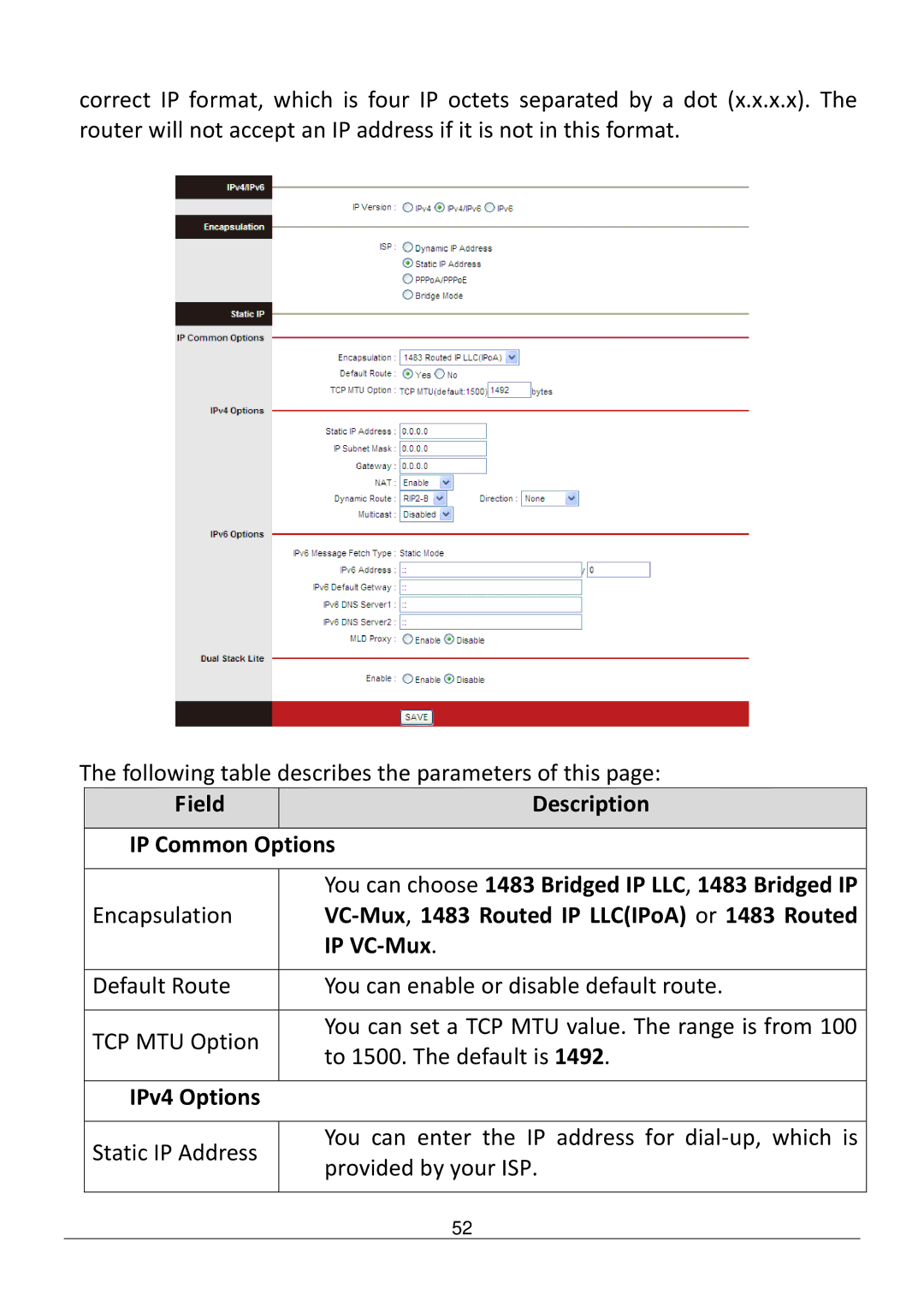 Edimax Technology AR-7186WNB manual IPv4 Options 