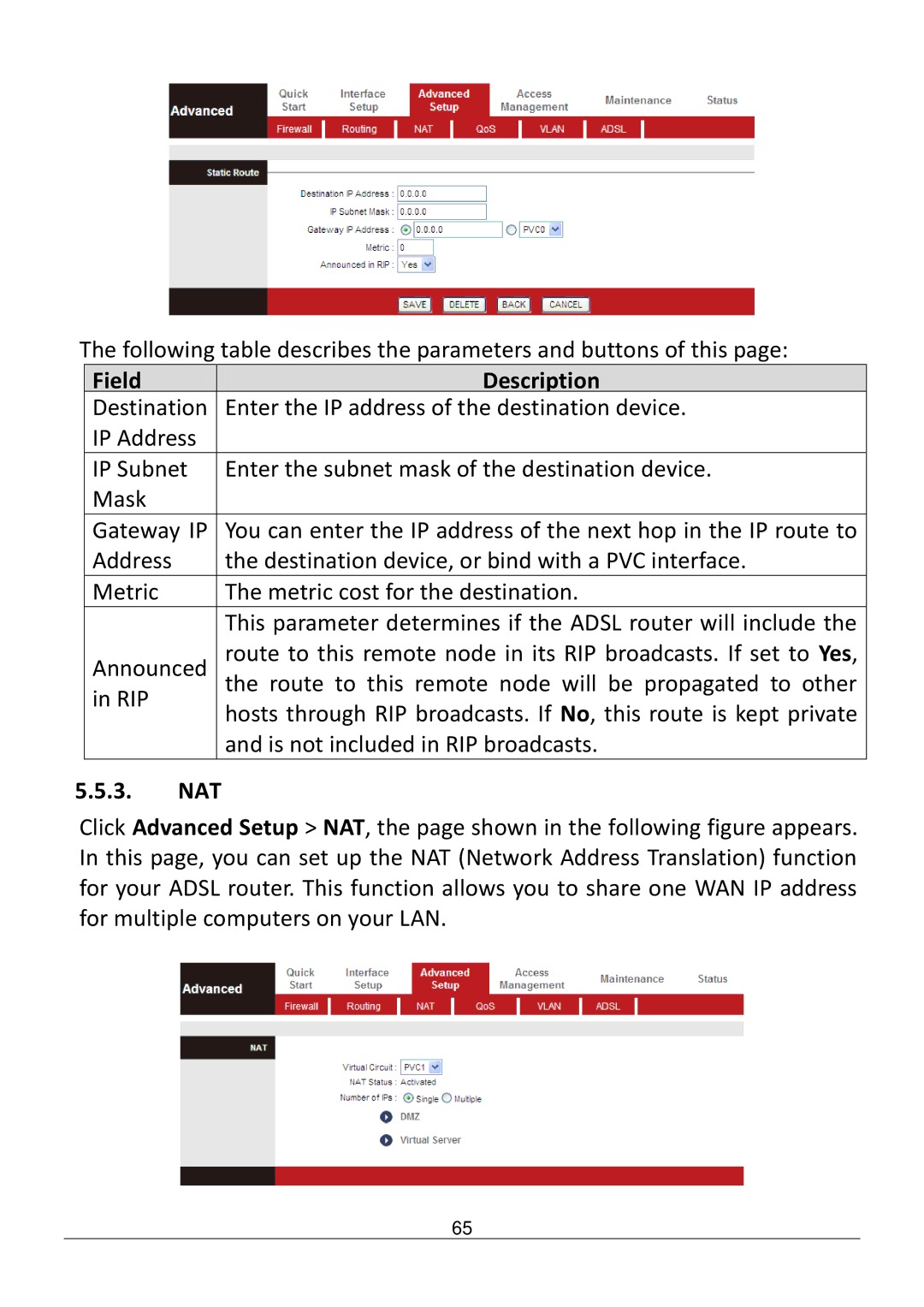 Edimax Technology AR-7186WNB manual Nat 