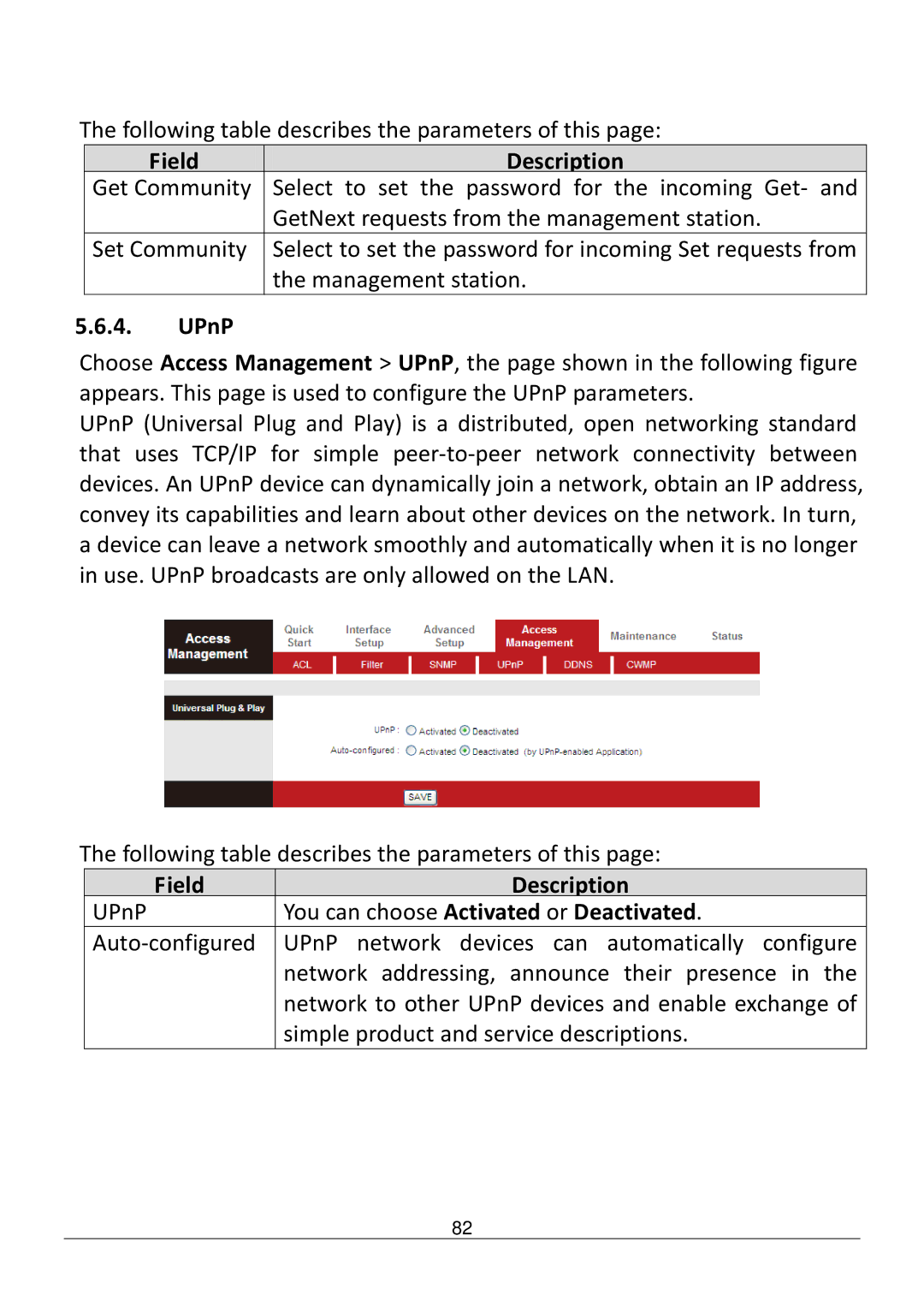 Edimax Technology AR-7186WNB manual UPnP, You can choose Activated or Deactivated 