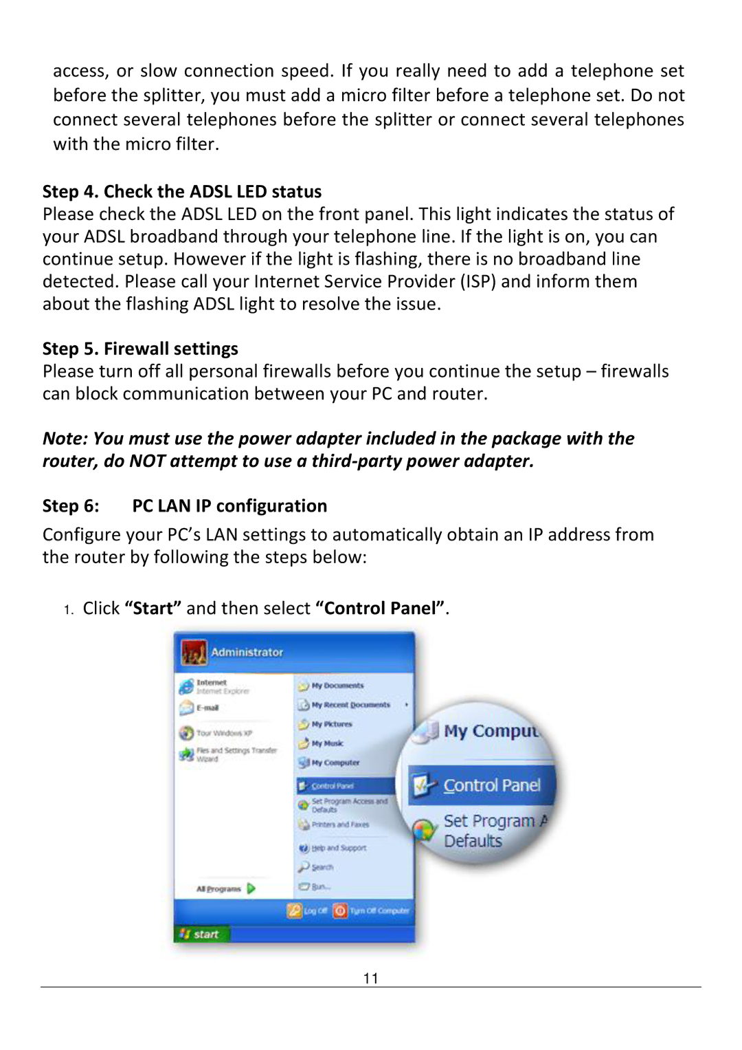 Edimax Technology AR-7211B V2 manual Check the Adsl LED status, Firewall settings, PC LAN IP configuration 