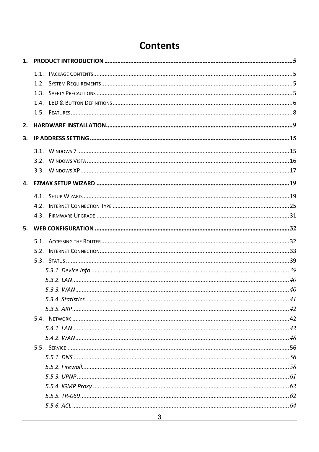 Edimax Technology AR-7211B V2 manual Contents 