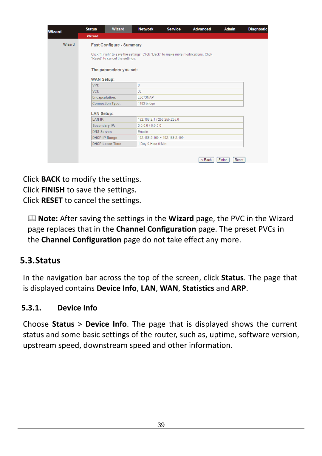 Edimax Technology AR-7211B V2 manual Status, Device Info 