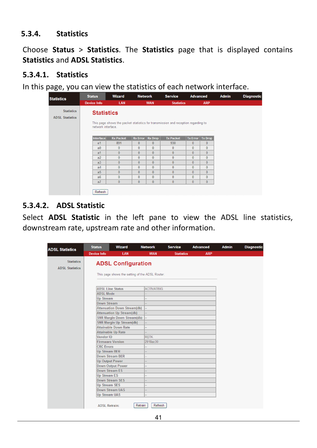 Edimax Technology AR-7211B V2 manual Statistics, Adsl Statistic 