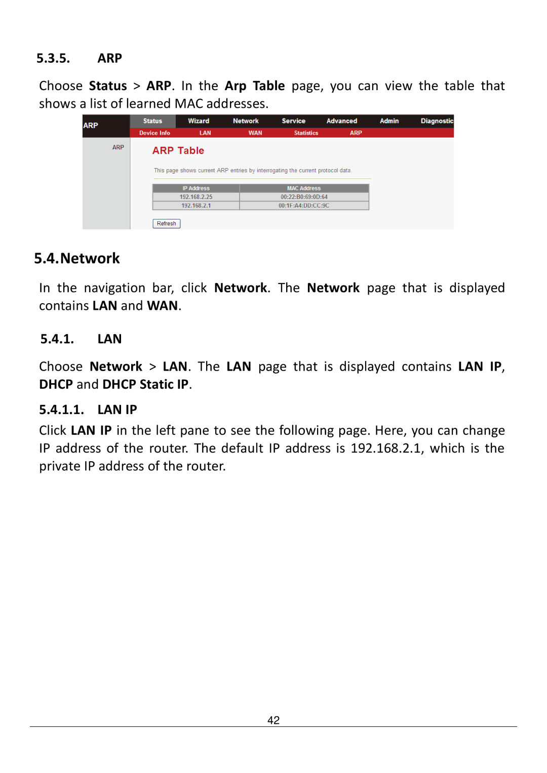 Edimax Technology AR-7211B V2 manual Network, Arp, Lan Ip 