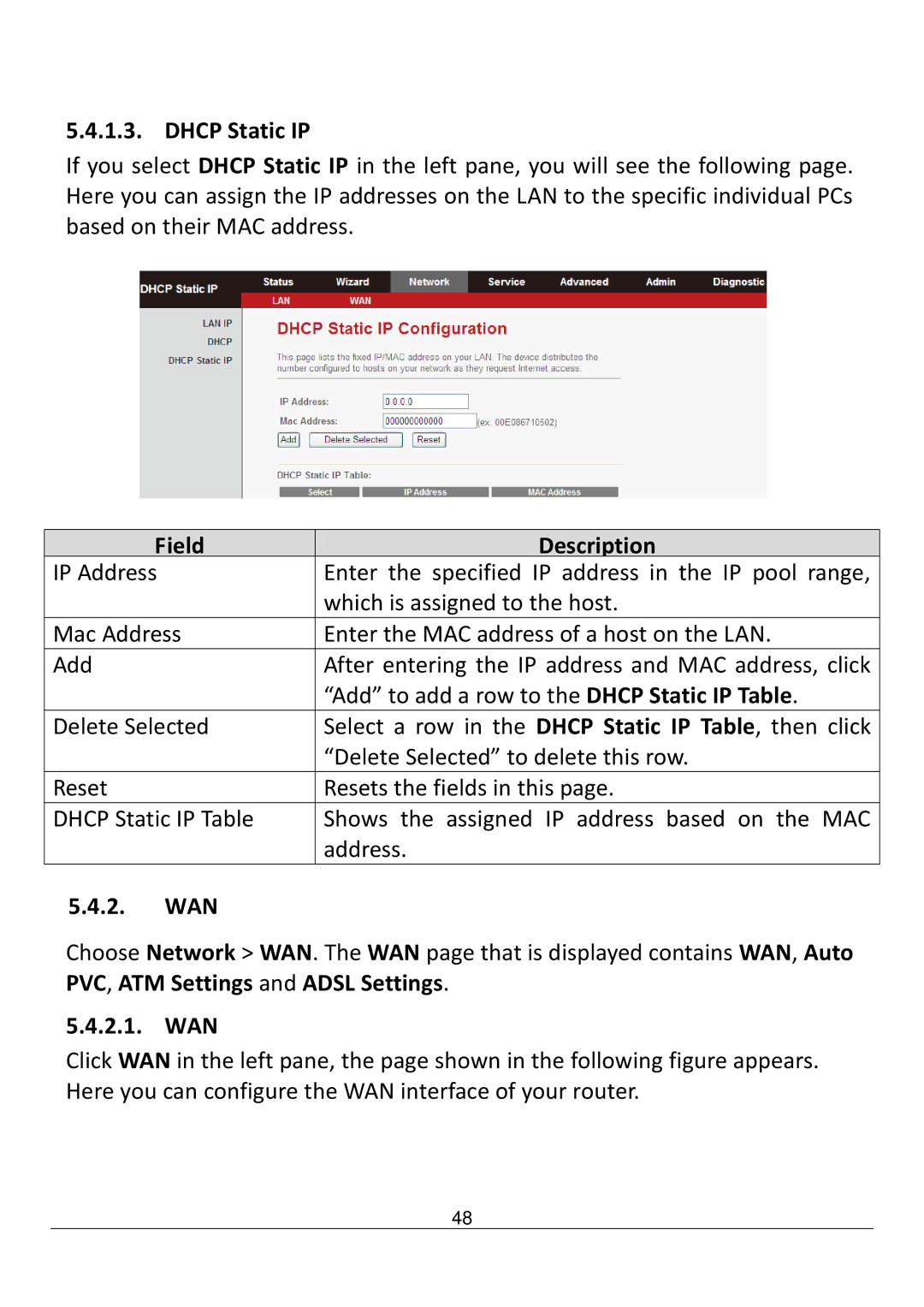 Edimax Technology AR-7211B V2 manual Dhcp Static IP, Wan 