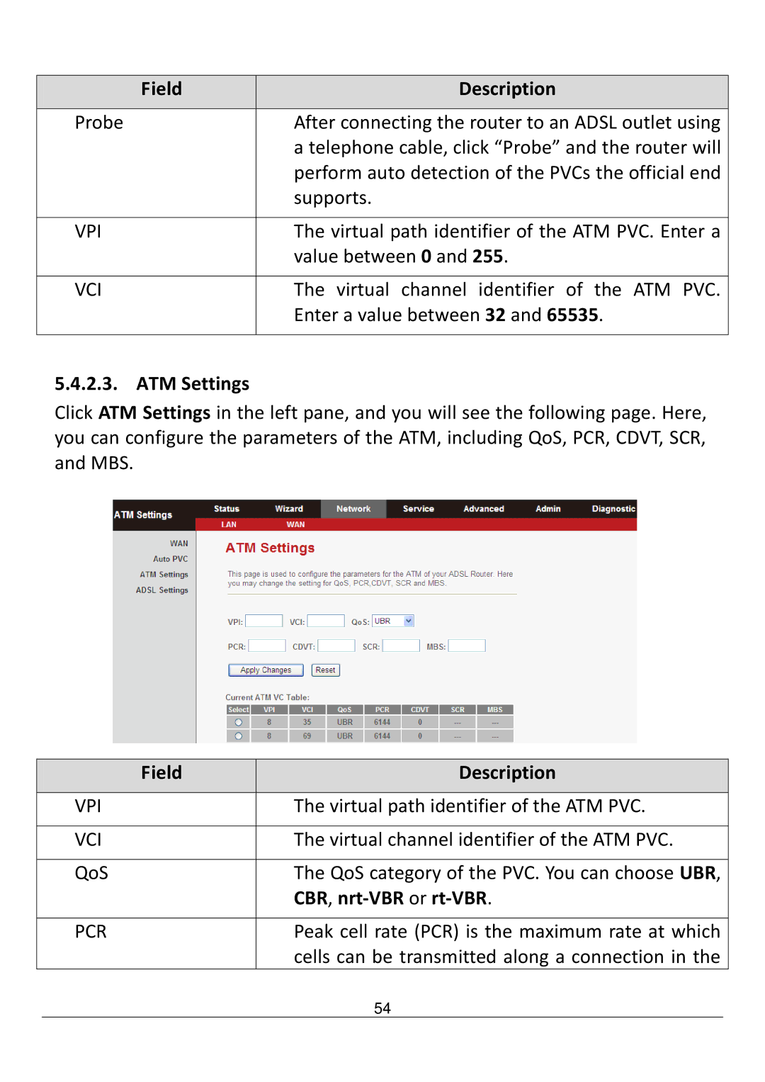 Edimax Technology AR-7211B V2 manual ATM Settings, CBR, nrt-VBR or rt-VBR, Pcr 