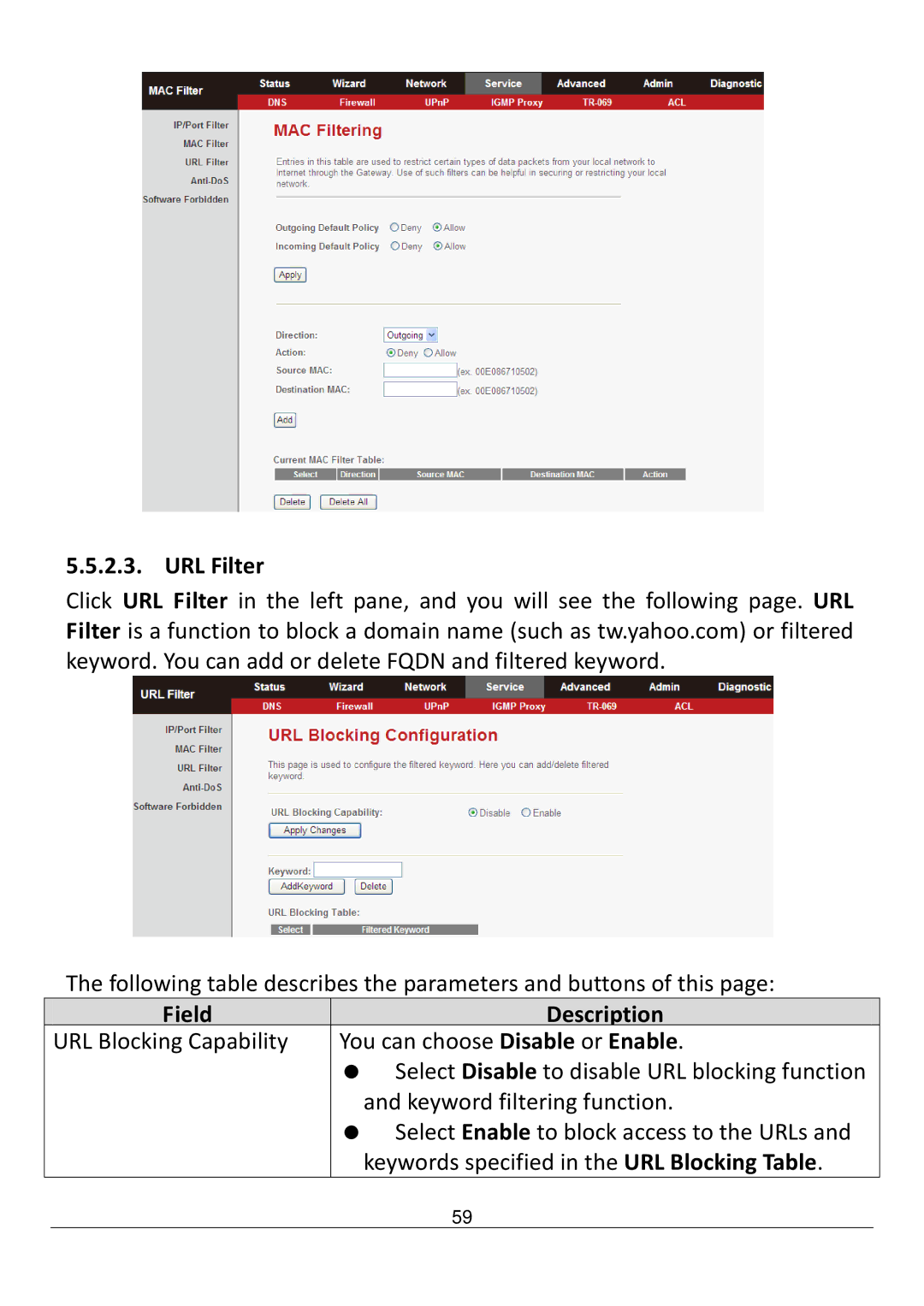 Edimax Technology AR-7211B V2 manual URL Filter 