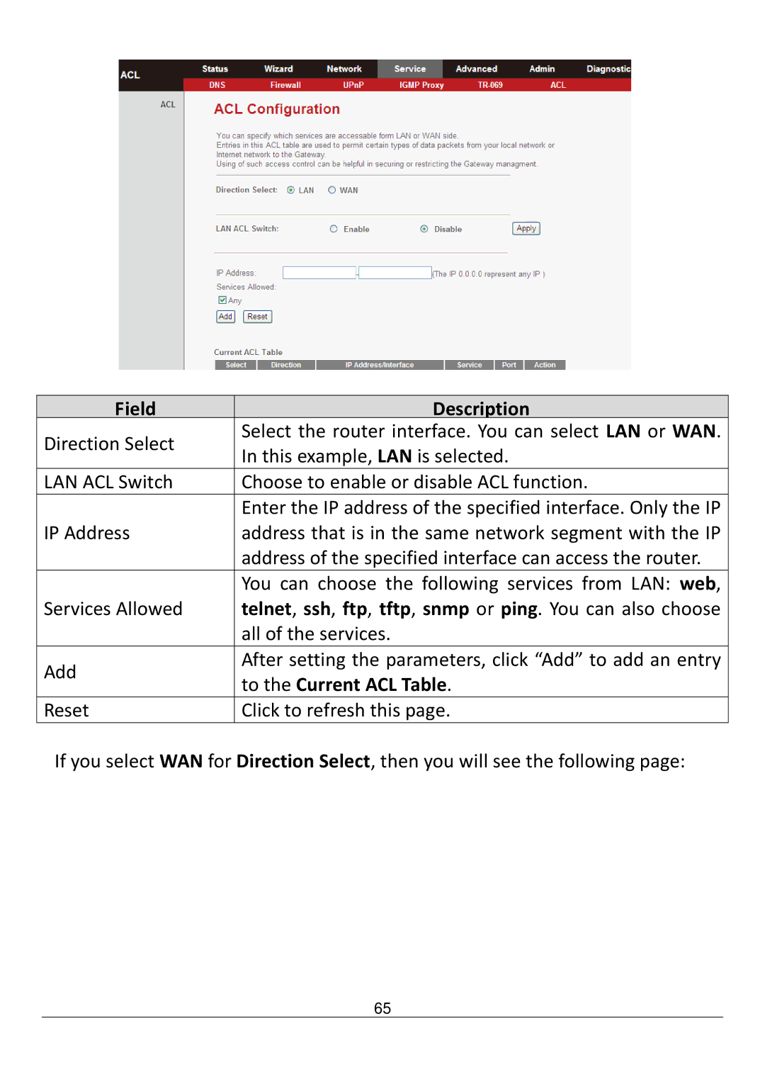 Edimax Technology AR-7211B V2 manual To the Current ACL Table 