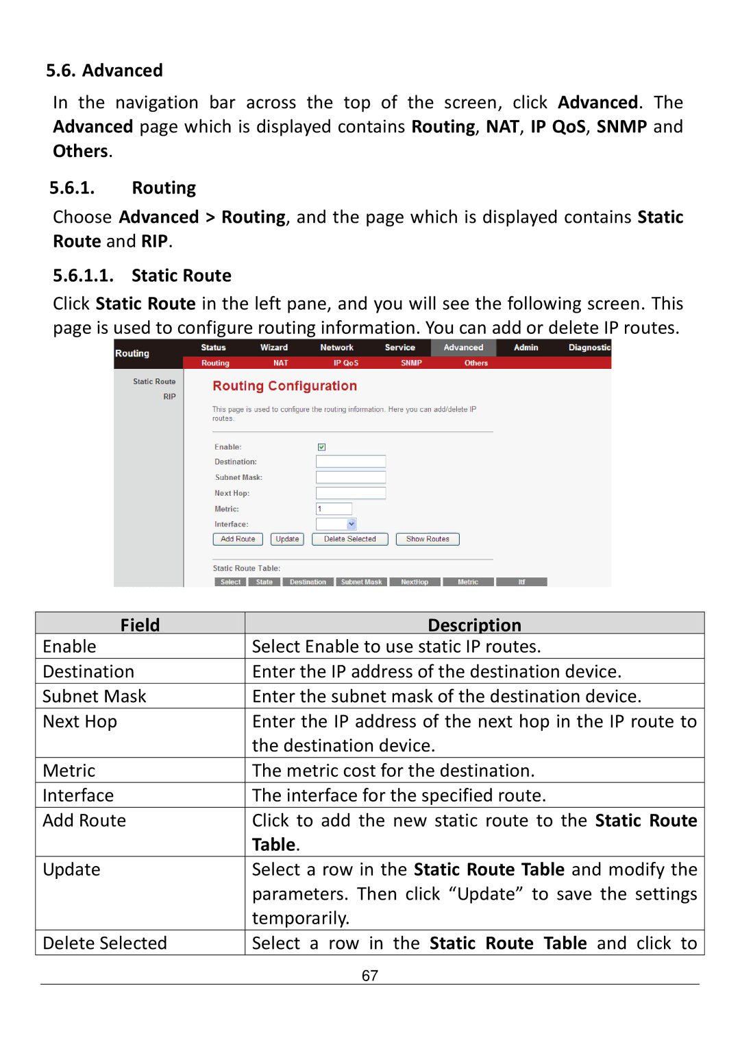 Edimax Technology AR-7211B V2 manual Advanced, Routing, Static Route 