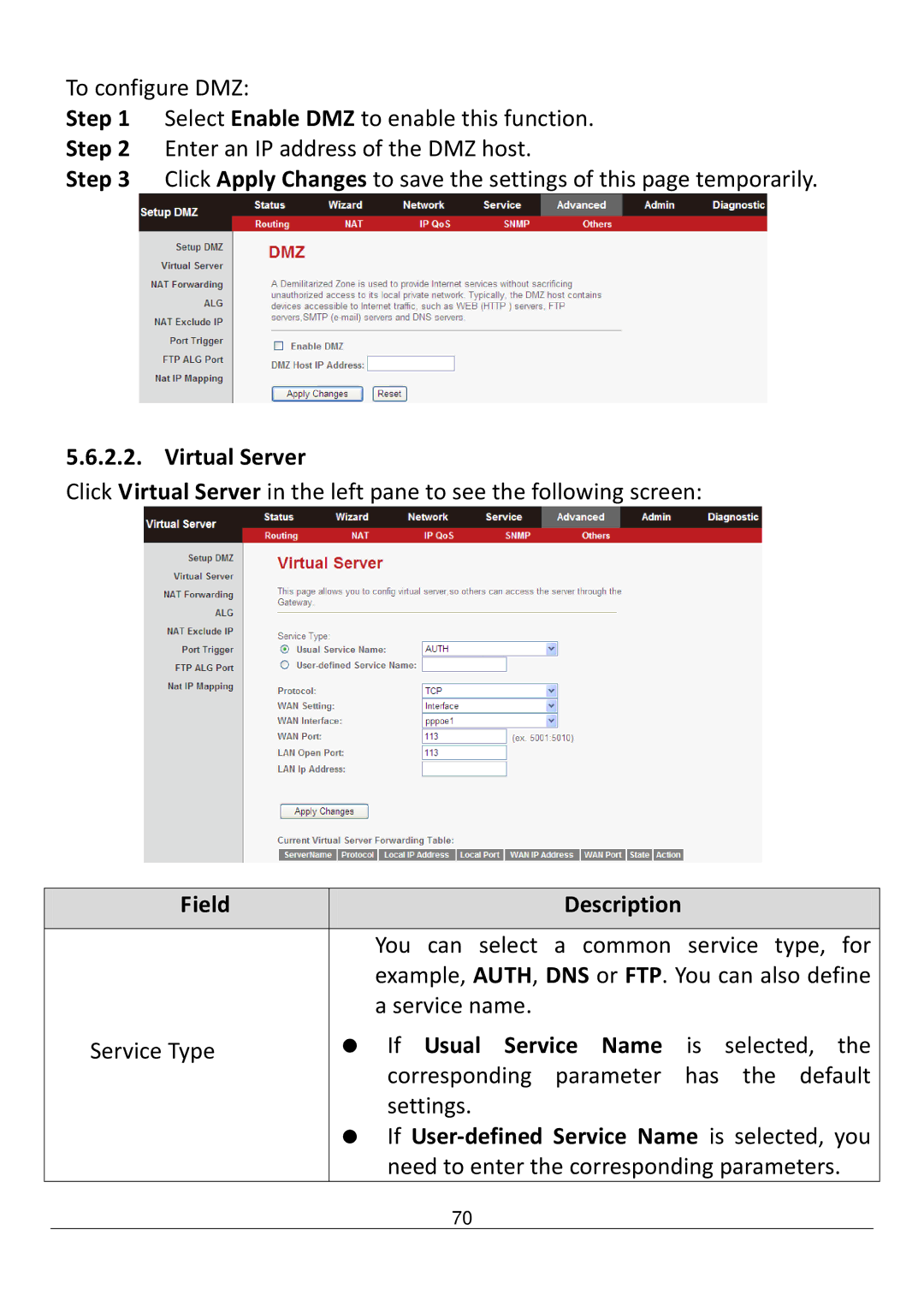 Edimax Technology AR-7211B V2 manual Virtual Server,  If User-defined Service Name is selected, you 