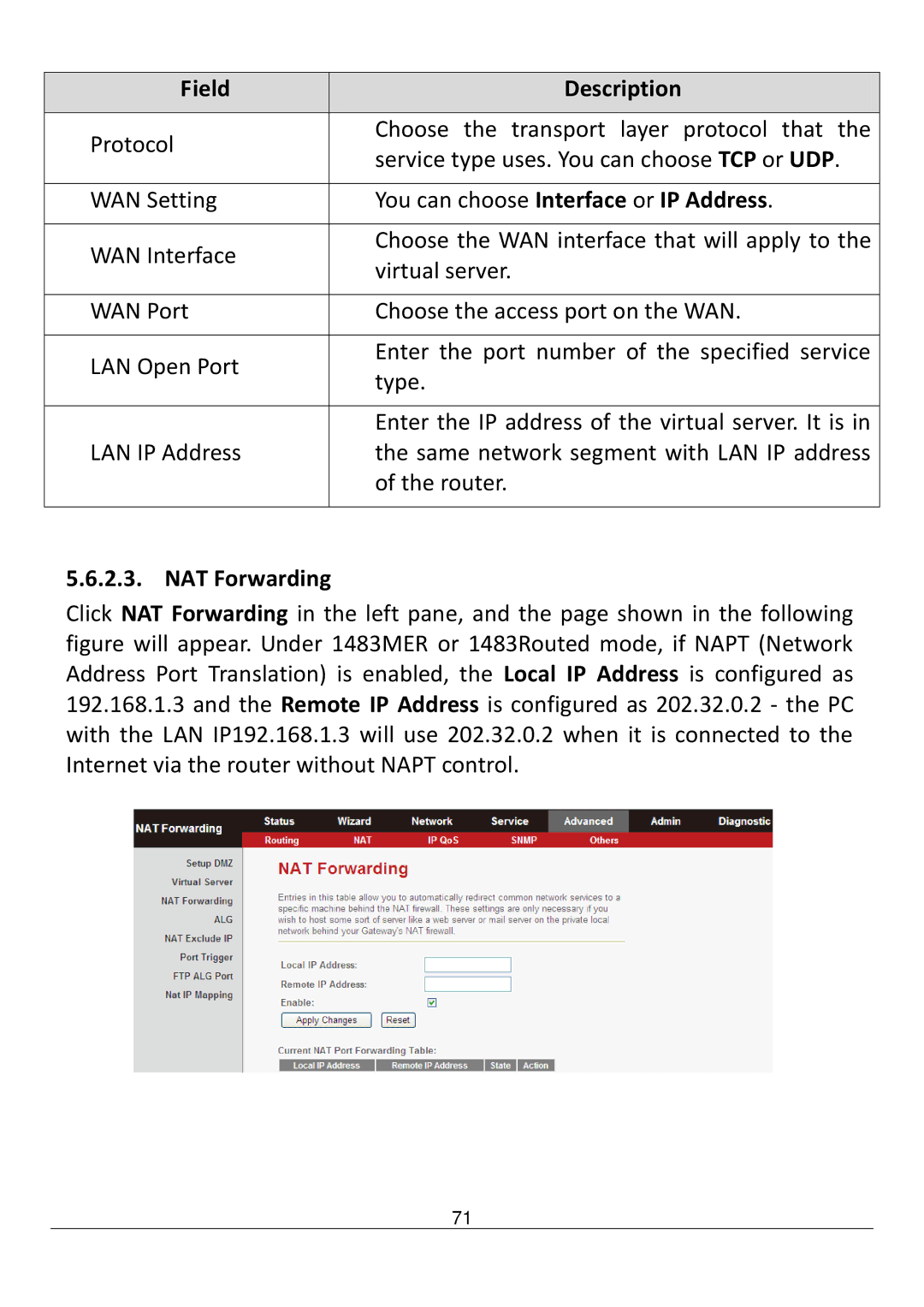 Edimax Technology AR-7211B V2 manual You can choose Interface or IP Address, NAT Forwarding 