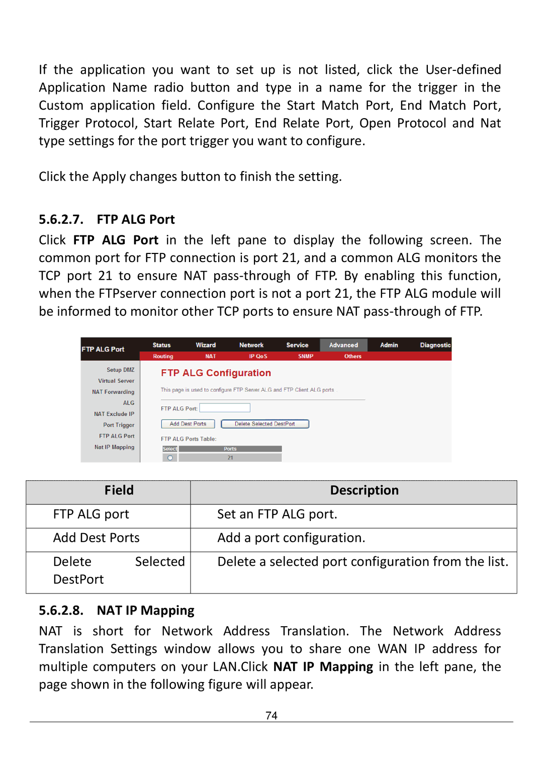 Edimax Technology AR-7211B V2 manual FTP ALG Port, NAT IP Mapping 