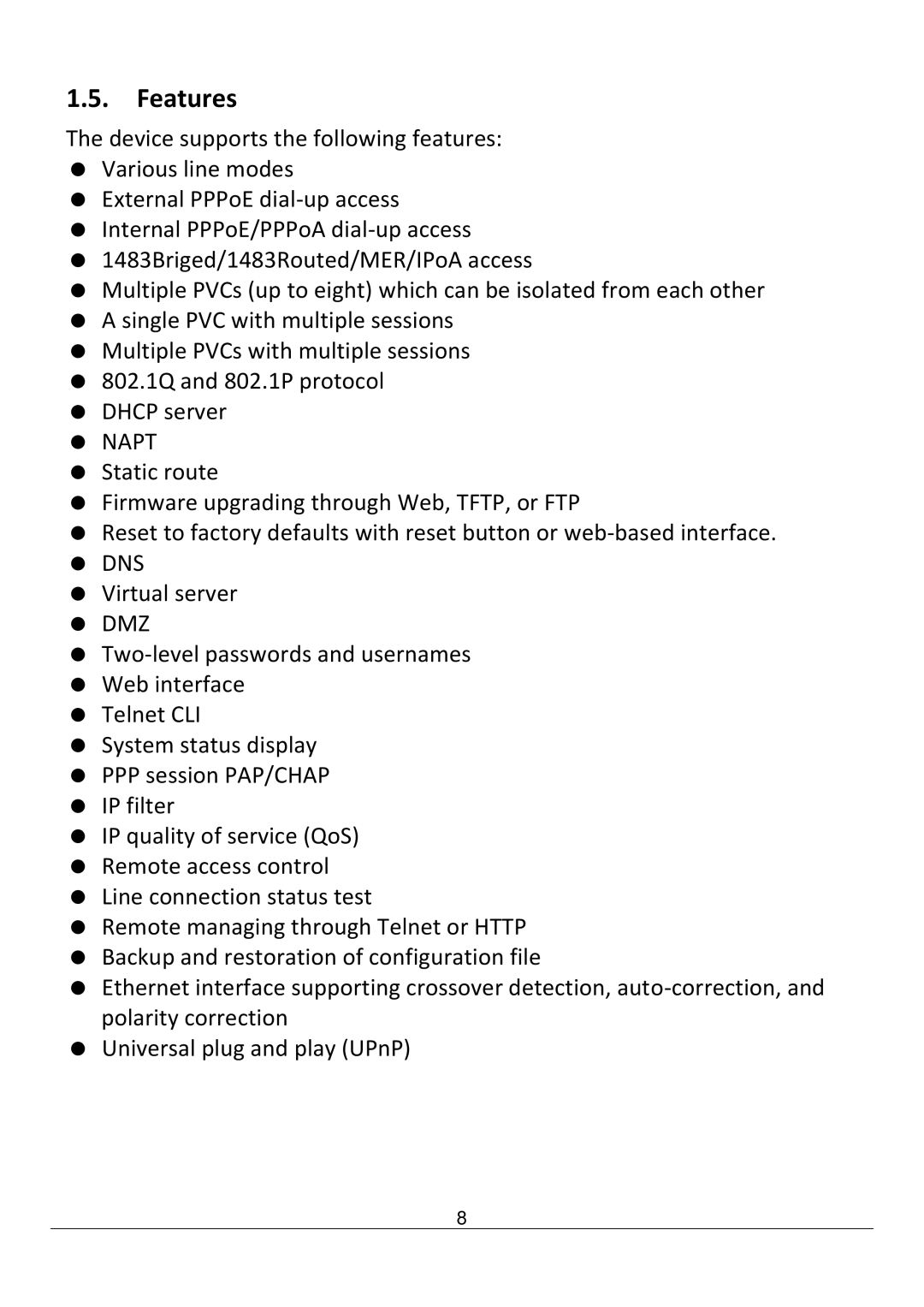 Edimax Technology AR-7211B V2 manual Features,  Napt,  Dns,  Dmz 