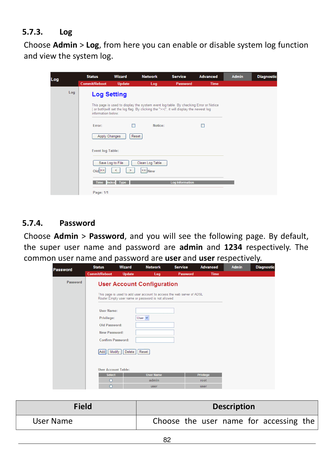 Edimax Technology AR-7211B V2 manual Log, Password 