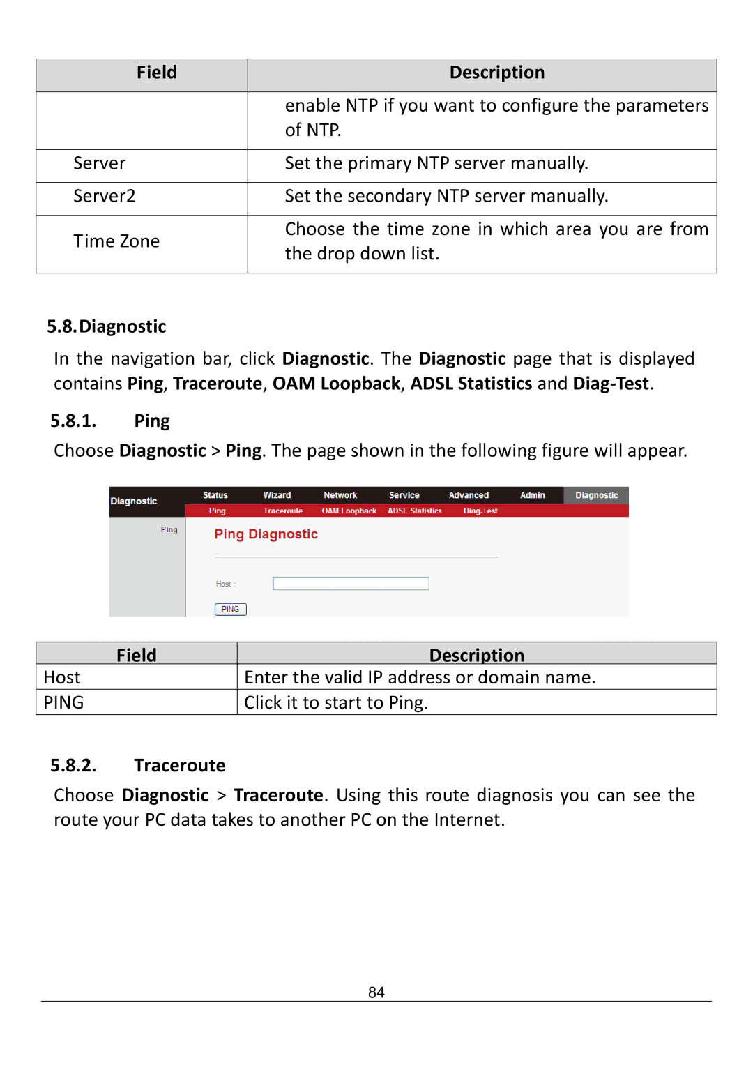 Edimax Technology AR-7211B V2 manual Diagnostic, Ping, Traceroute 