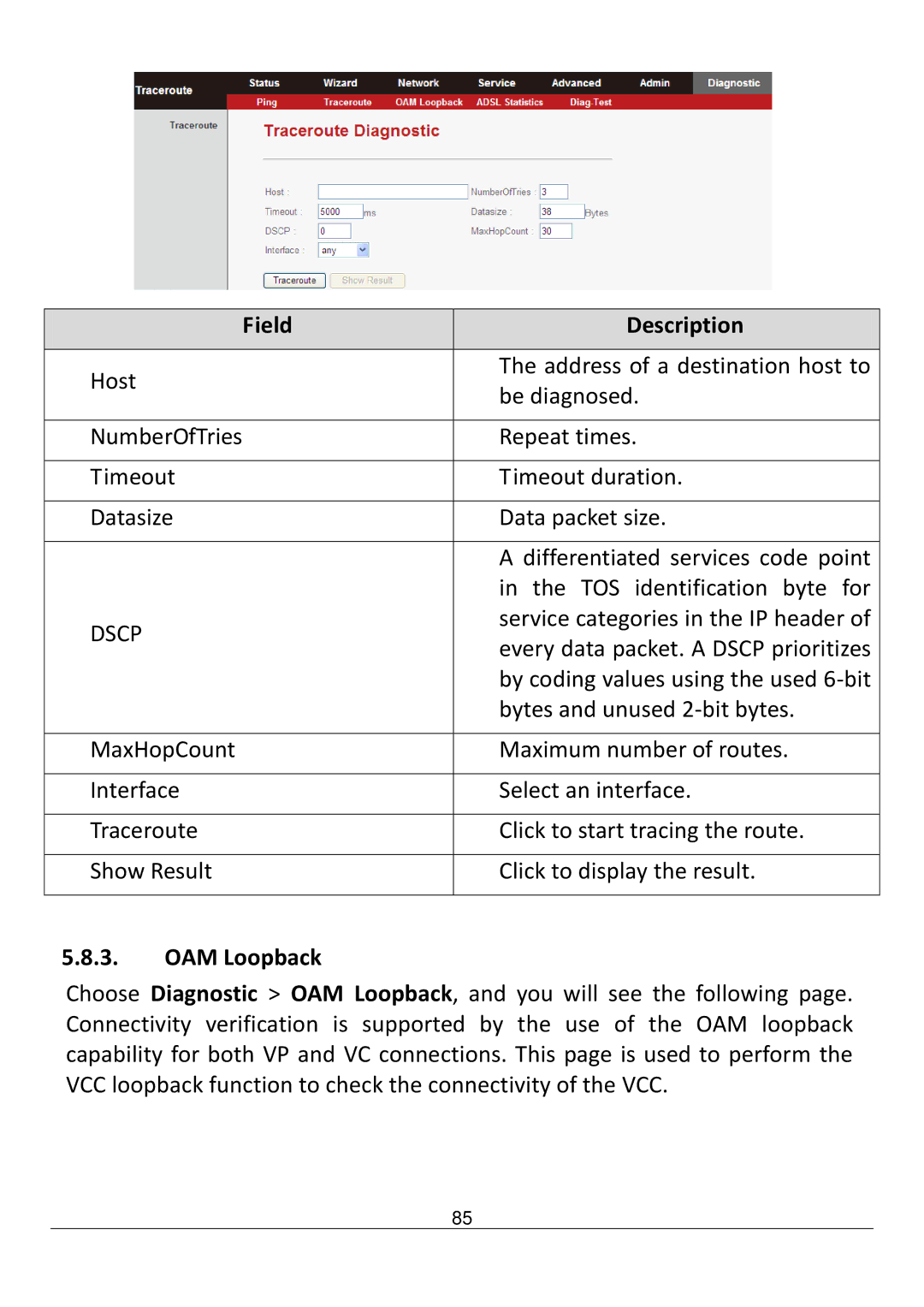 Edimax Technology AR-7211B V2 manual Dscp, OAM Loopback 