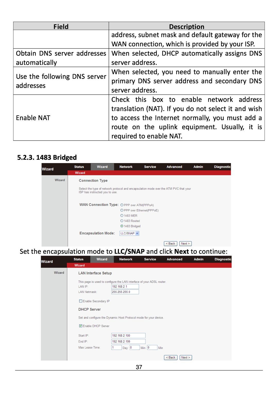 Edimax Technology AR-7211B V2 manual 5.2.3. 1483 Bridged, Field, Description 